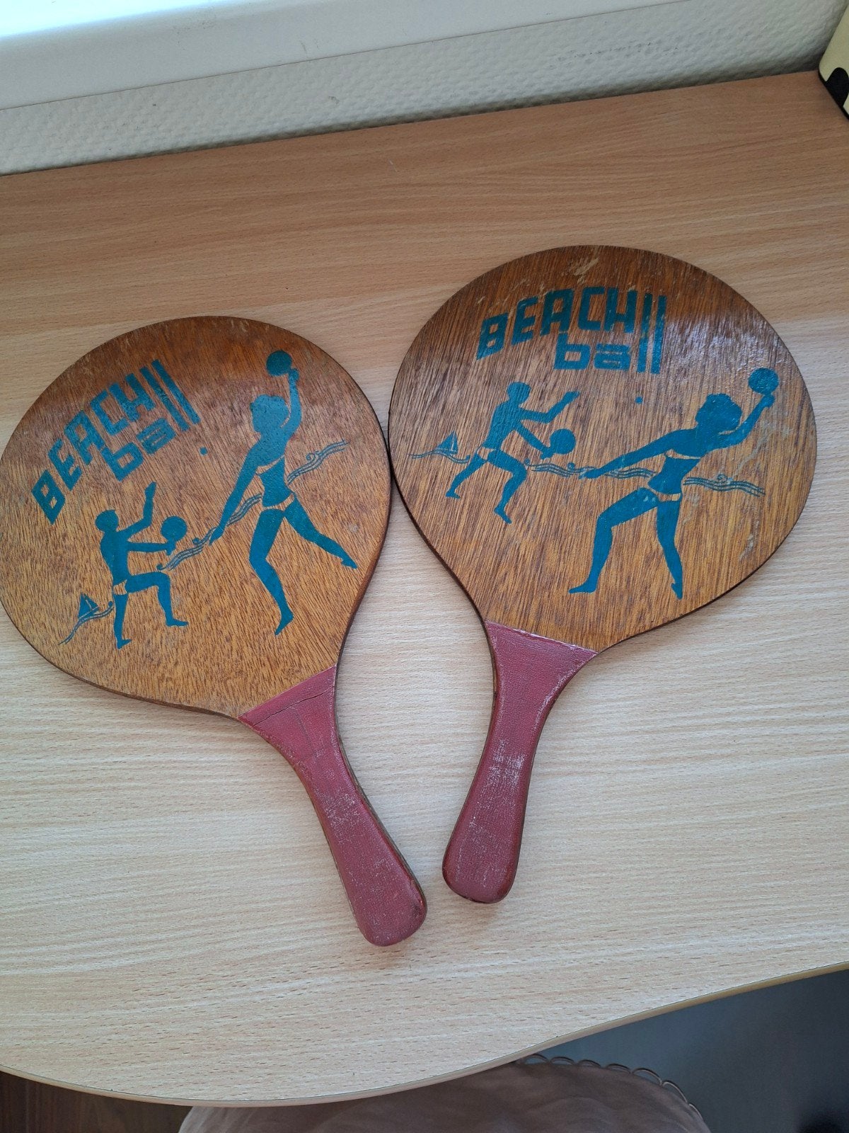 Vintage Beachball Peddels - Houten Strandrackets, Ophalen of Verzenden, Gebruikt