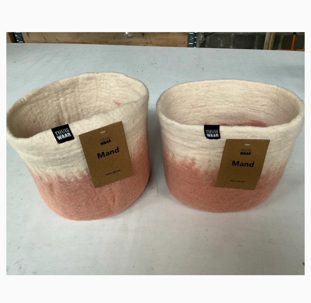 Partij Fairtrade Mand/Plantenpot - Roze/Wit (24x22cm), Mand, Textiel, Rond, Nieuw