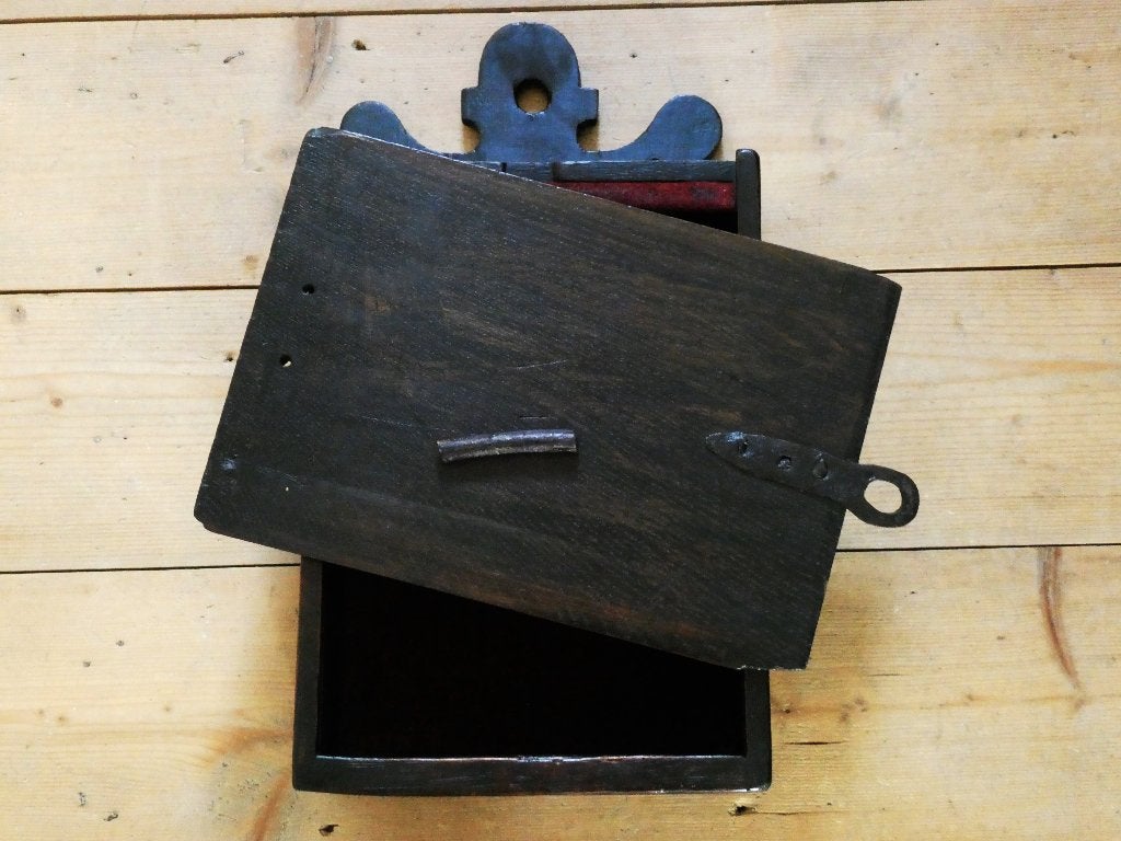 Nostalgische houten schooltas bekleed met fluweel (5658), Antiek en Kunst, Ophalen of Verzenden