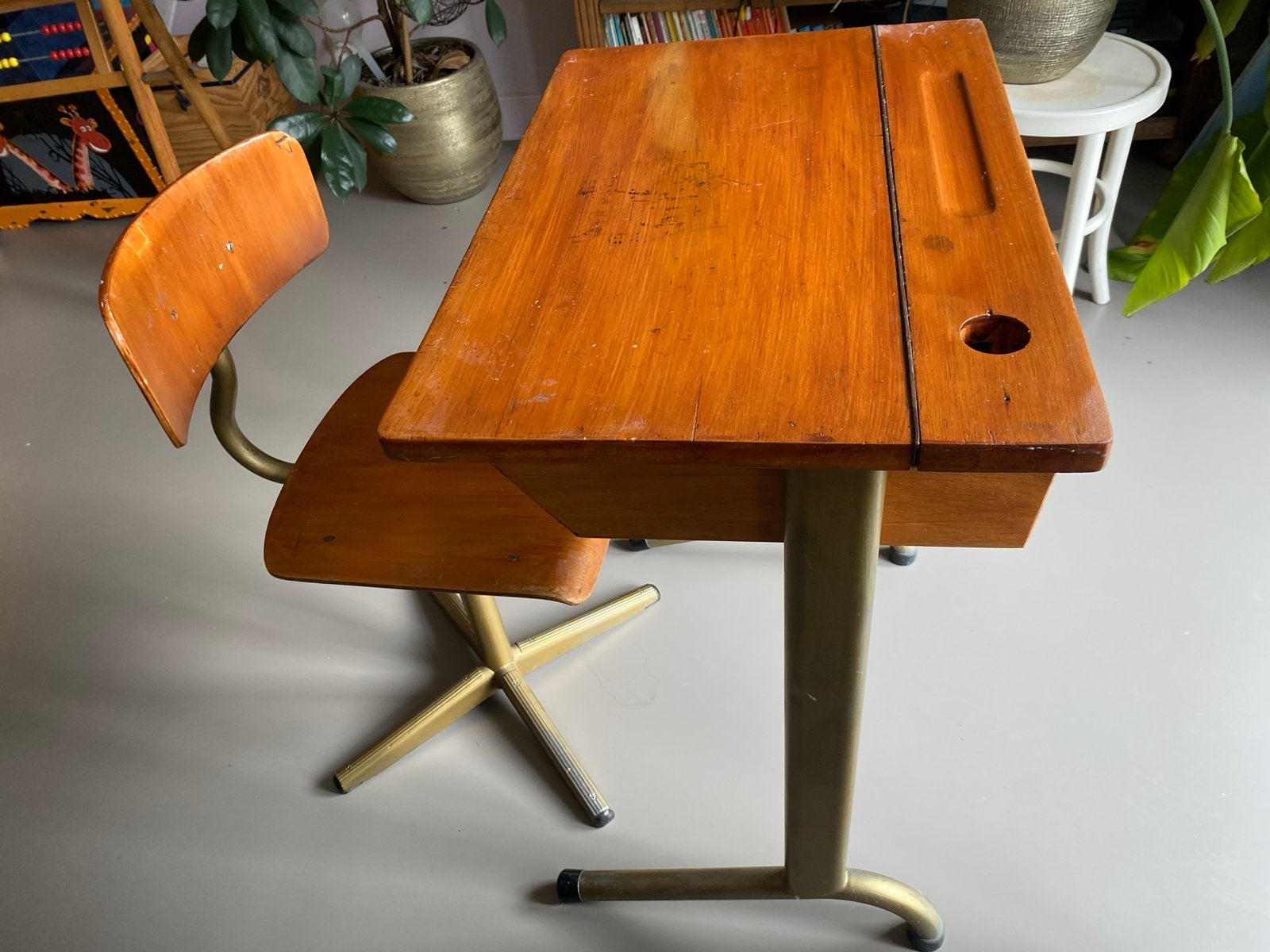 Vintage schoolbankje met stoel - Jaren '60, Ophalen