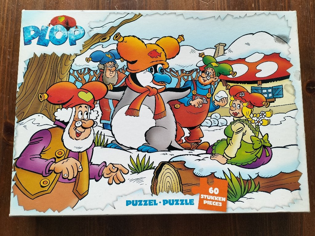 Puzzel Plop in de sneeuw / winter ( 60 stukjes ), Kinderen en Baby's, Ophalen of Verzenden, Meer dan 50 stukjes, Zo goed als nieuw