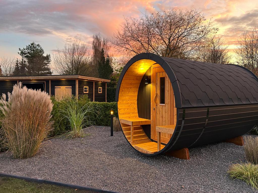 Barrelsauna! Nieuw, Sport en Fitness, Sauna, Ophalen, Nieuw, Fins of Traditioneel, Complete sauna