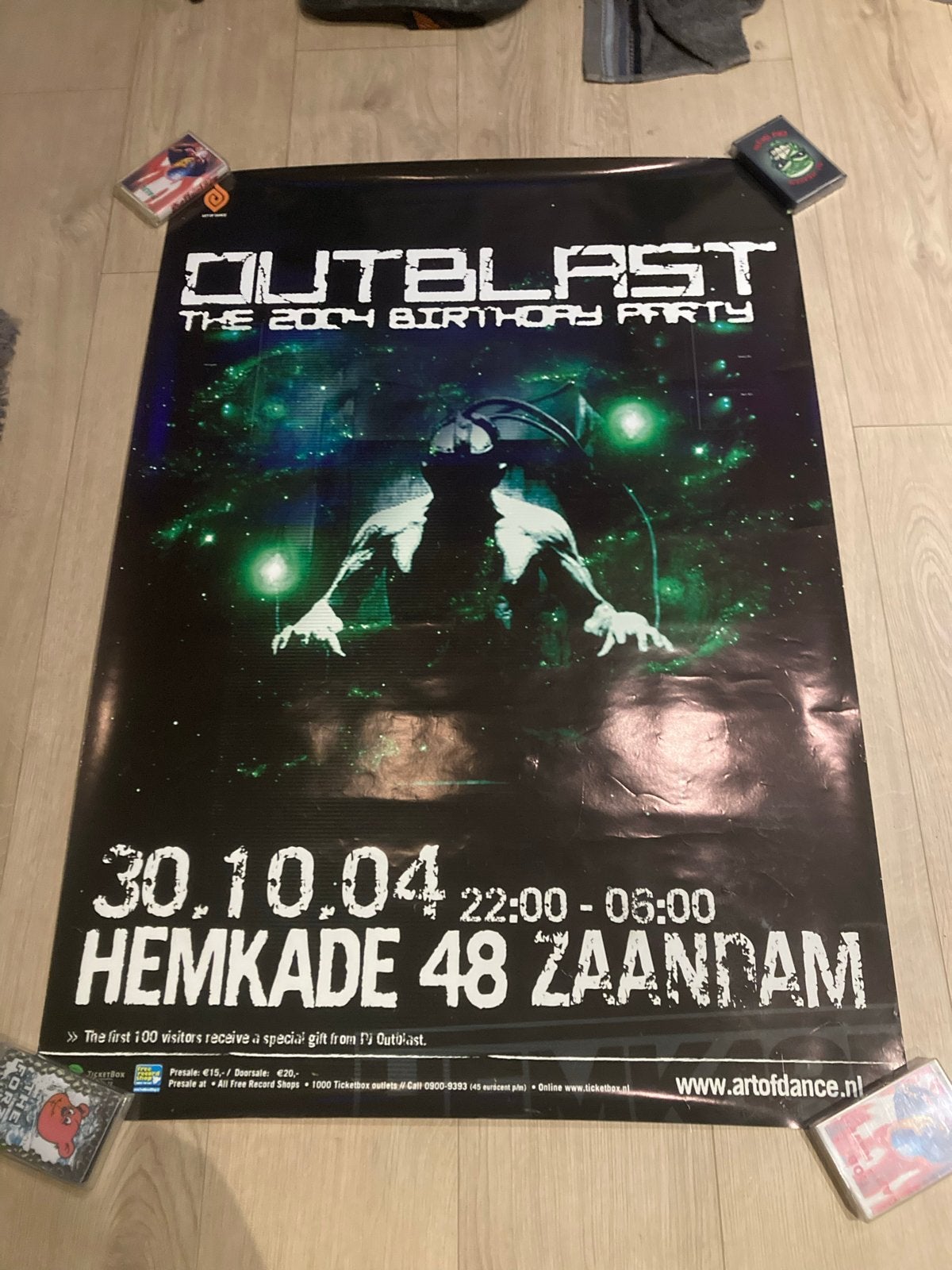 Poster Outblast The 2004 Birthday Party Hardcore Gabber, Deurposter of groter, Ophalen of Verzenden, Muziek, Rechthoekig Staand