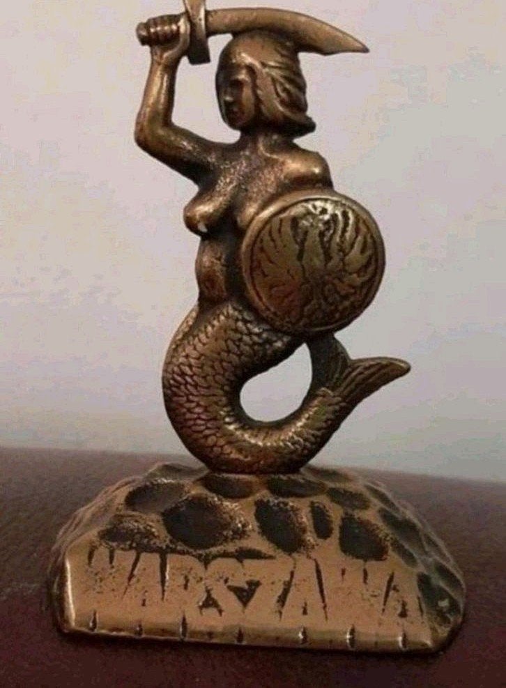 Een bronzen beeldje van de Warschau zeemeermin, een symbool, Antiek en Kunst, Ophalen of Verzenden