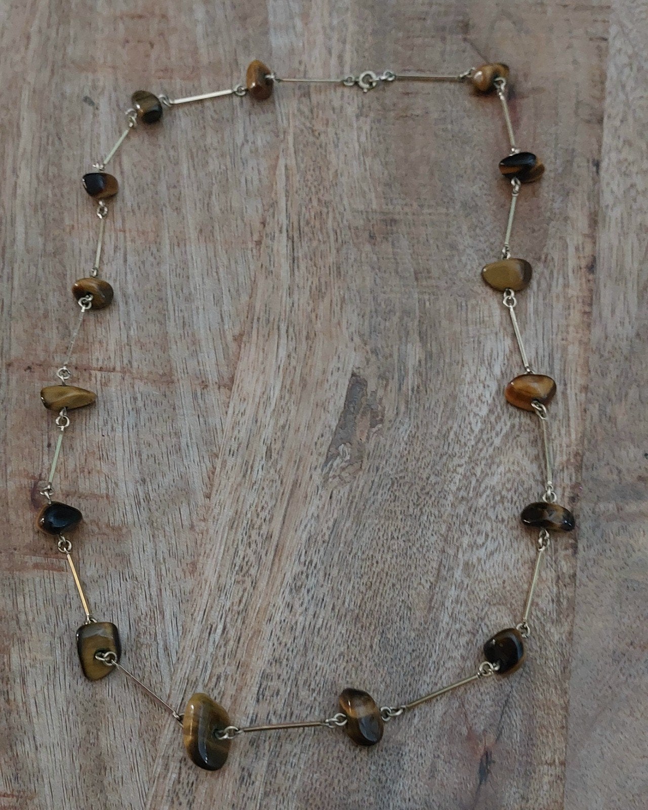 Tijgeroog ketting en armband set, Sieraden, Tassen en Uiterlijk, Kettingen, Gebruikt, Bruin, Ophalen of Verzenden, Steen of Mineraal