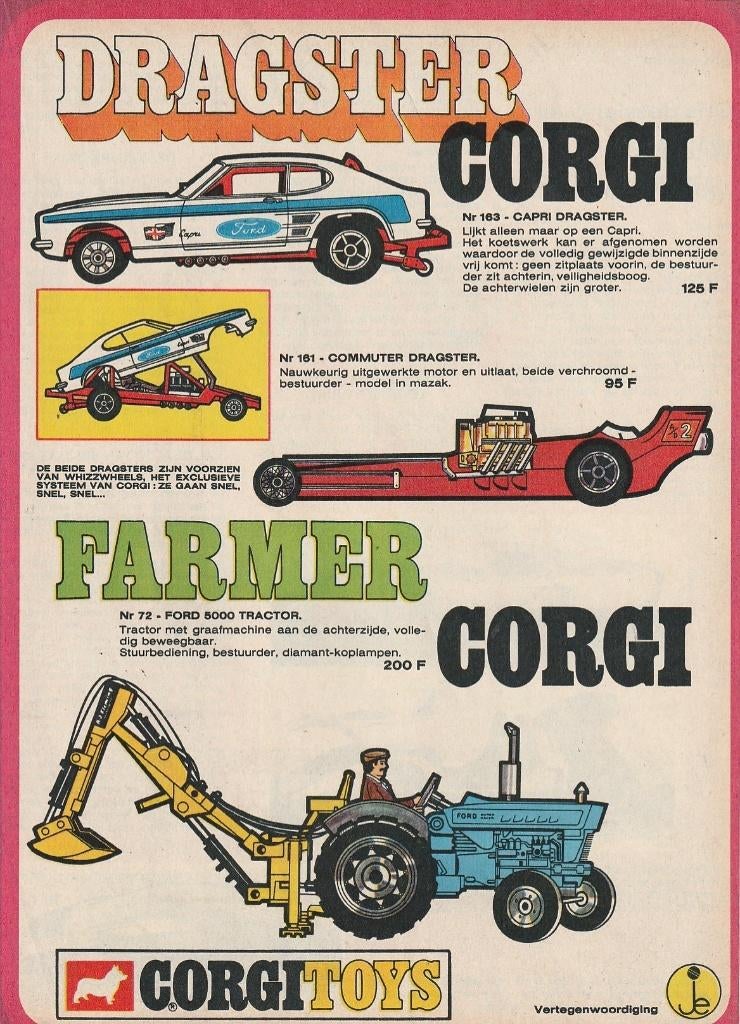 Retro reclame 1971 Corgi Toys speelgoed Capri Dragster, Verzenden, Overige typen
