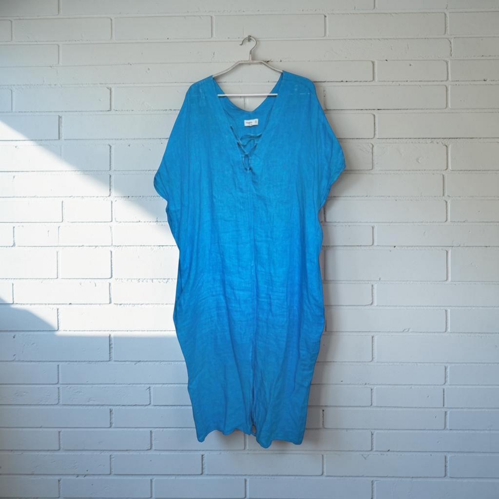 Frnch Jurk Maat XL Lichtblauw Linnen Maxi Basic Kaftan Style, Kleding | Dames, Jurken, F, F, Blauw, Maat 46/48 (XL) of groter