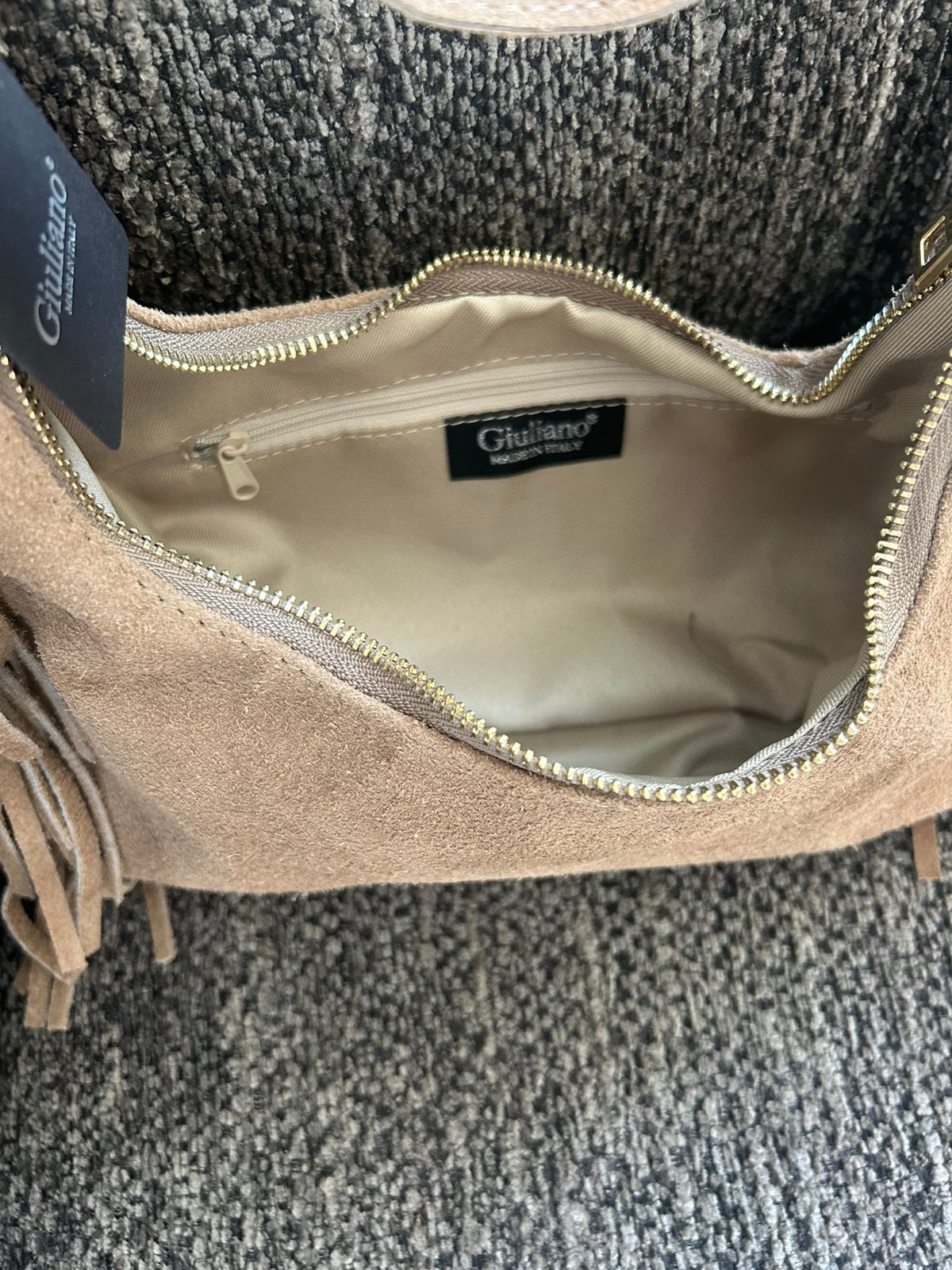 GIULIANO suede tasje met granjes beige, -, Verzenden, Schoudertasje, Nieuw