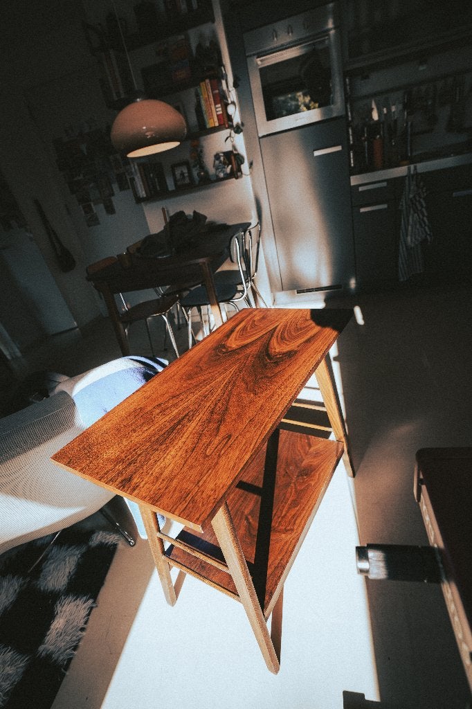 Teak Houten Bijzettafel / Teak Wooden Side Table Midcentury, Ophalen, Zo goed als nieuw, 75 cm of meer, Midcentury