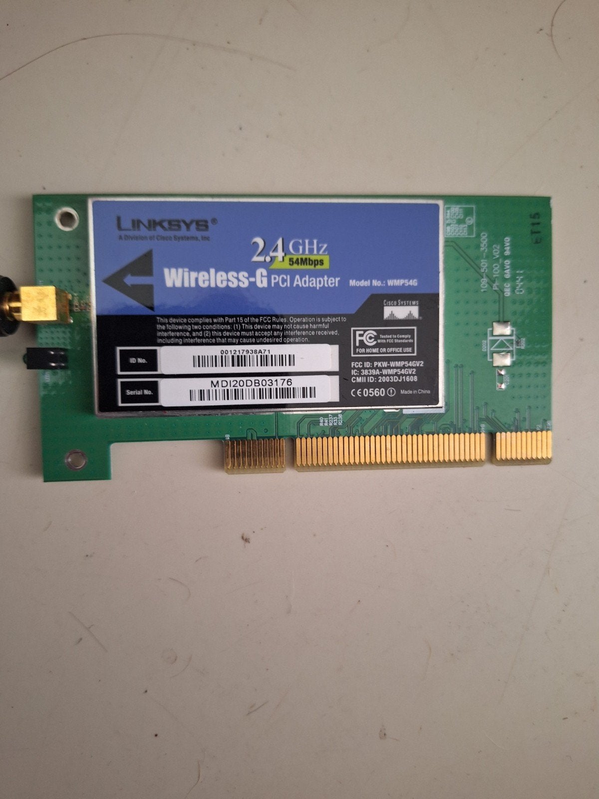 Linksys Wireless-G PCI Adapter WMP54G 2.4GHz 54Mbps, Ophalen of Verzenden, Gebruikt, Intern, Linksys