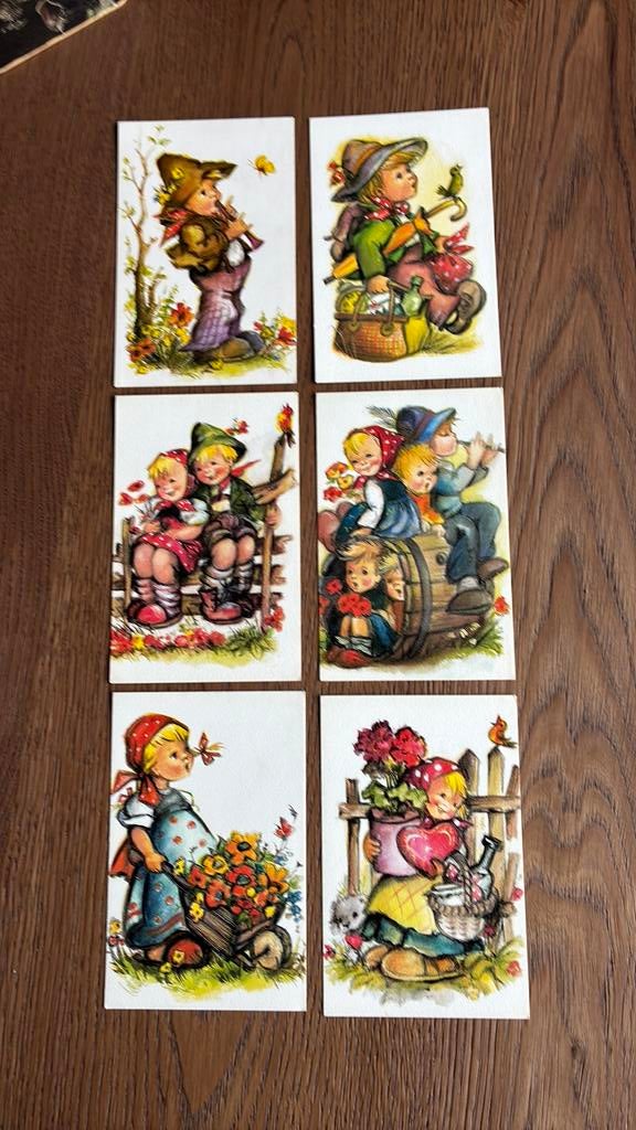6 kinderkaarten.Jongen,meisje,vlinder,fluit,vogel,bloemen, Verzamelen, Ansichtkaarten | Themakaarten, Ophalen of Verzenden, Ongelopen