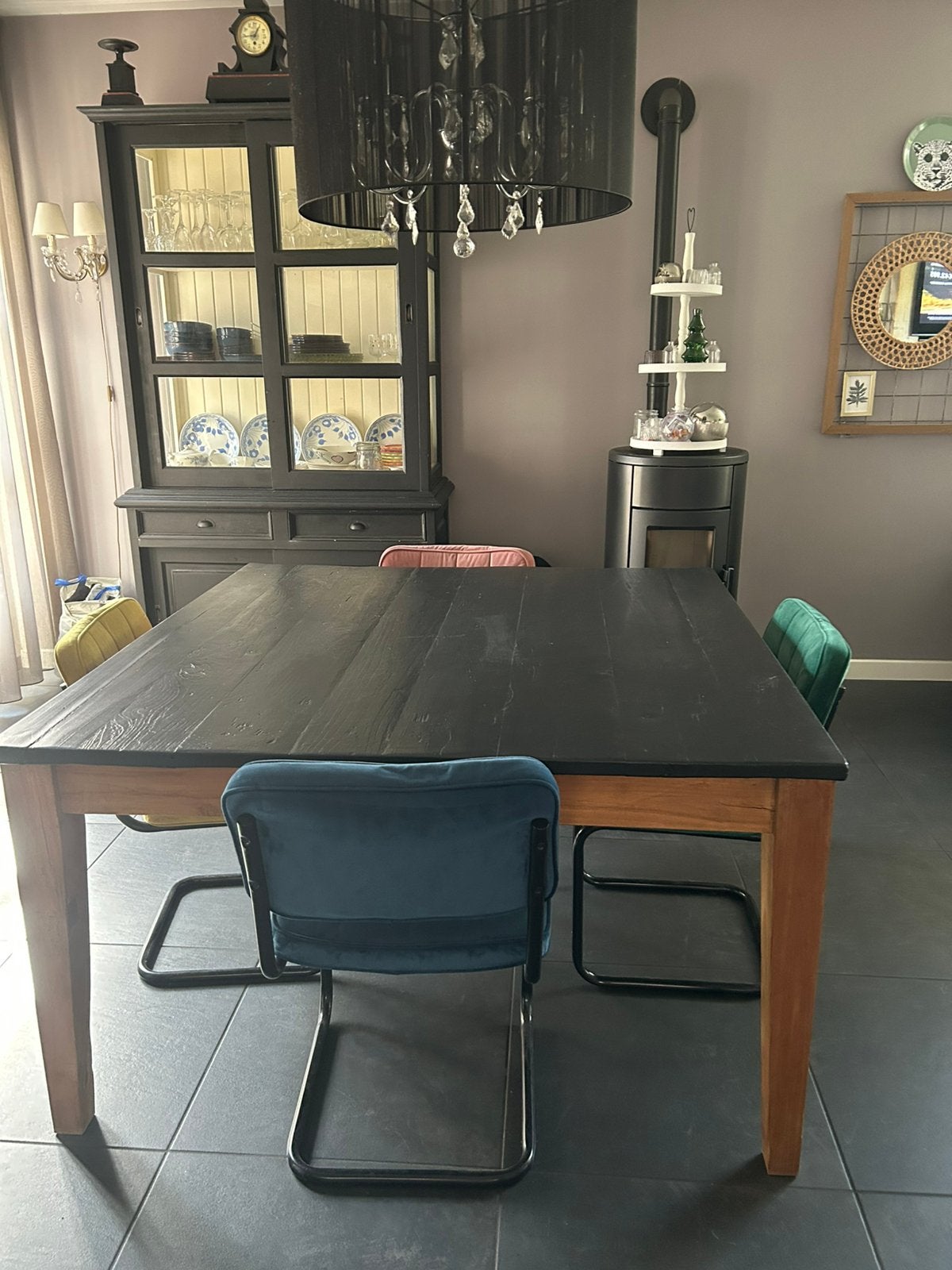 Eettafel vierkant met 4 stoelen, Ophalen, Gebruikt, Vier personen, 100 tot 150 cm