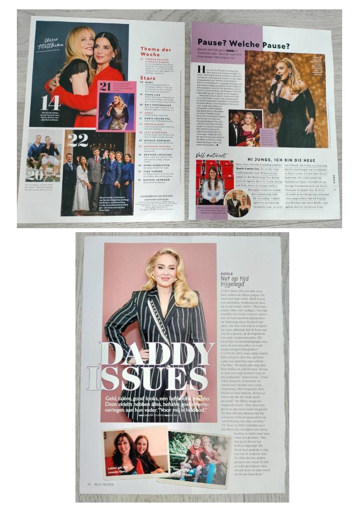 Adele tijdschrift artikelen 2 pagina’s, Verzamelen, Verzenden, Zo goed als nieuw, Boek, Tijdschrift of Artikel