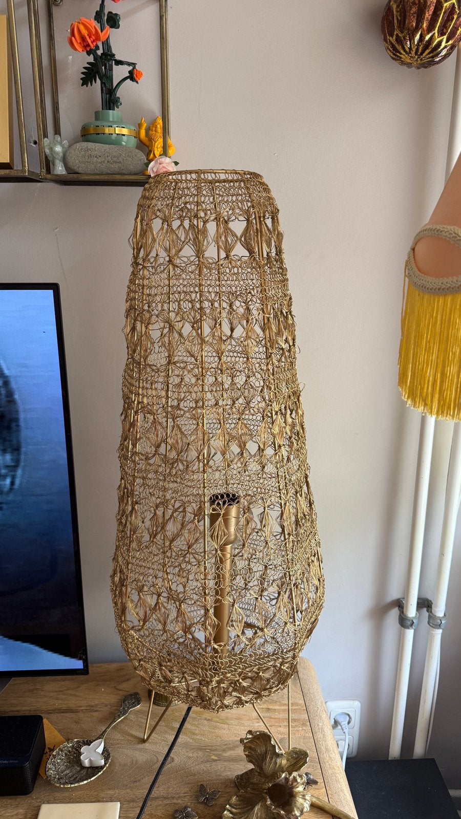 Goudkleurige lamp bohemian stijl chique, Ophalen, Zo goed als nieuw, Minder dan 100 cm