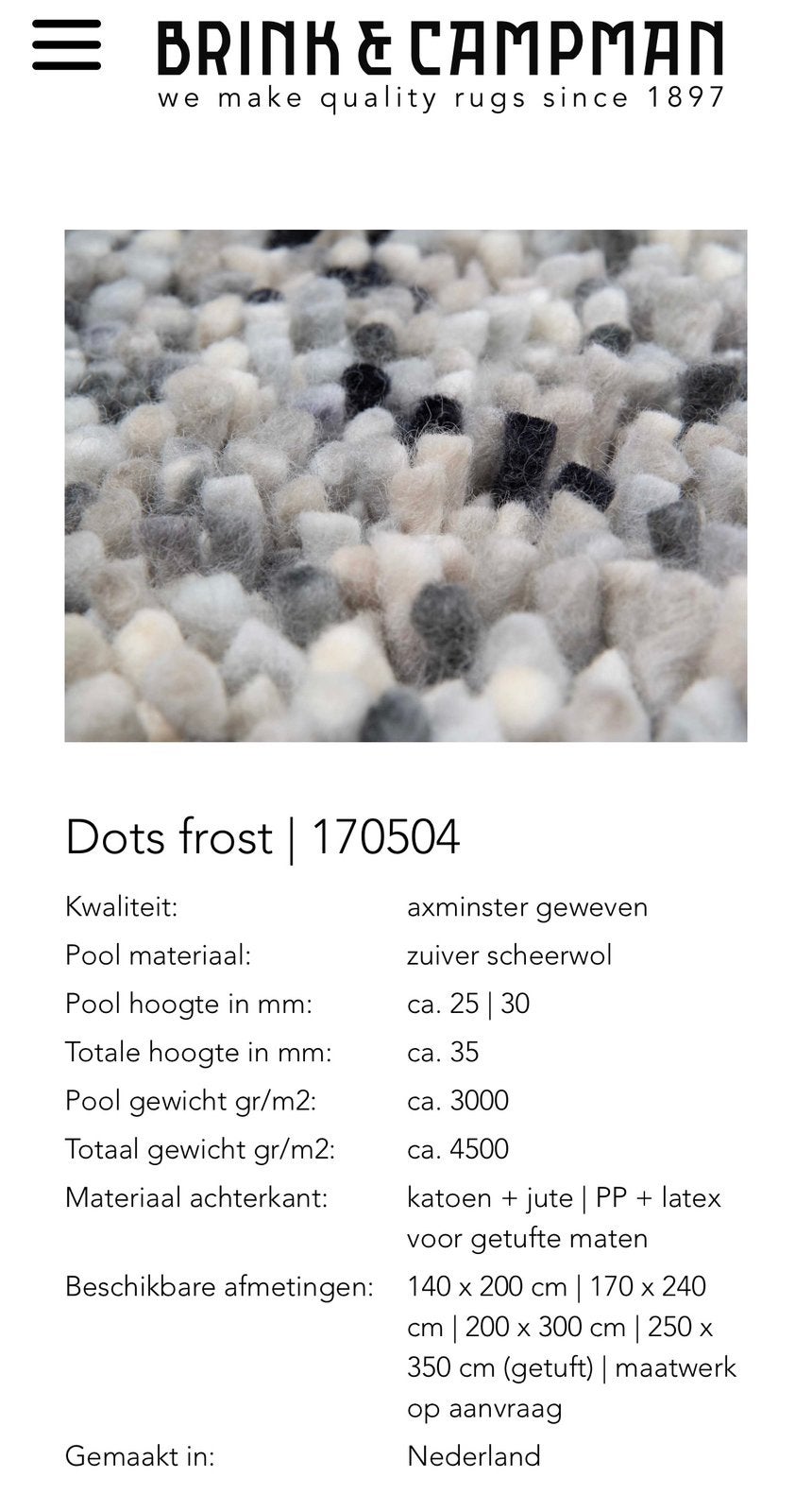 Brink en Campman tapijt Dots Frost 170504 NIEUW 200x 300, Ophalen, Zwart, 200 cm of meer, Rechthoekig