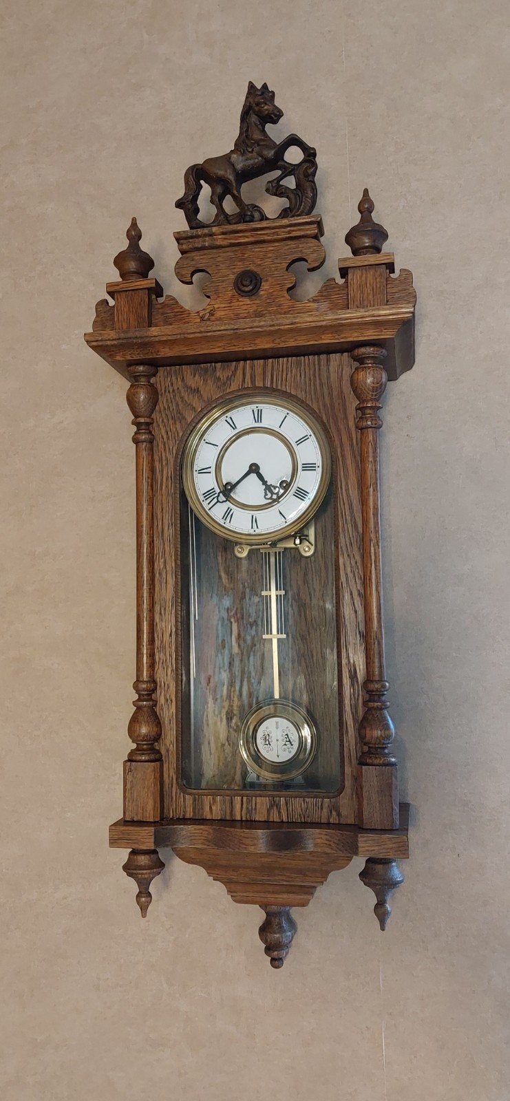 wandklok regulator/ regulateur met paardje, Ophalen of Verzenden