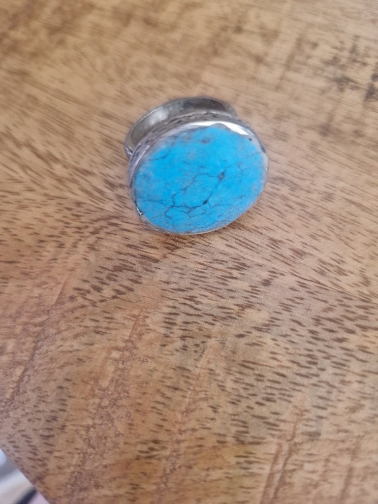 Turqoise ring maat 18. Tibetaans zilver., Ophalen of Verzenden, Zilver, Ring, Met edelsteen
