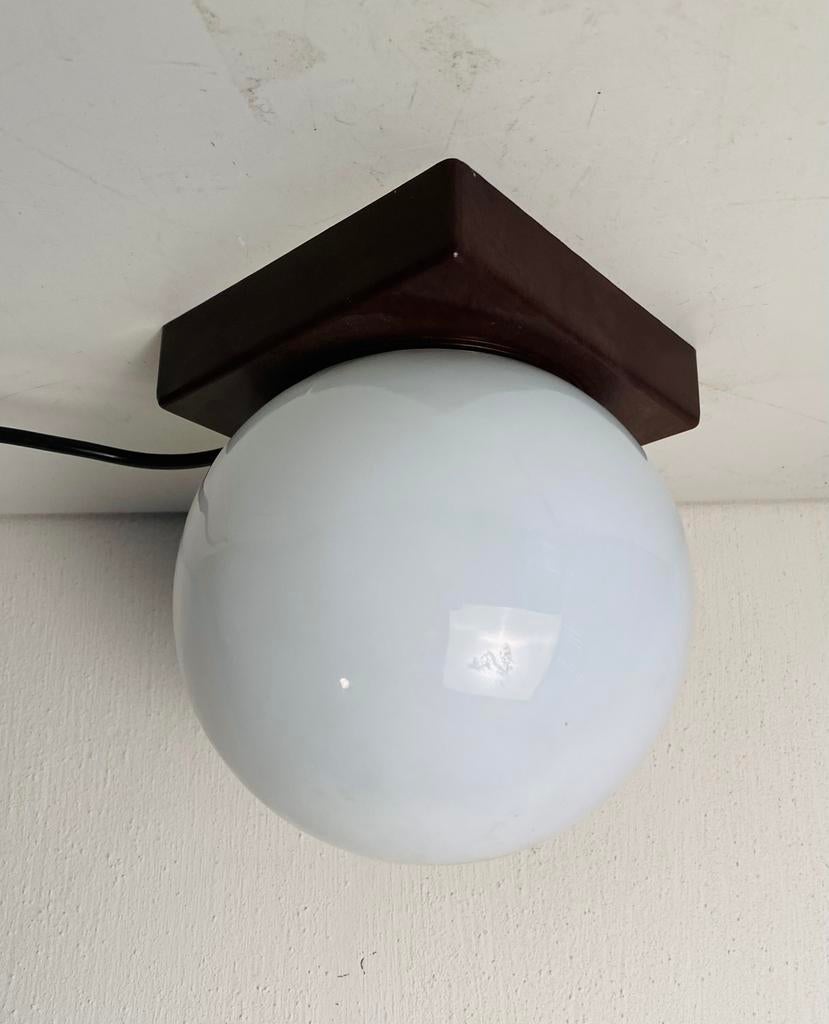 Jaren 70 tafellamp / plafondlamp met glazen bolletje, Ophalen of Verzenden