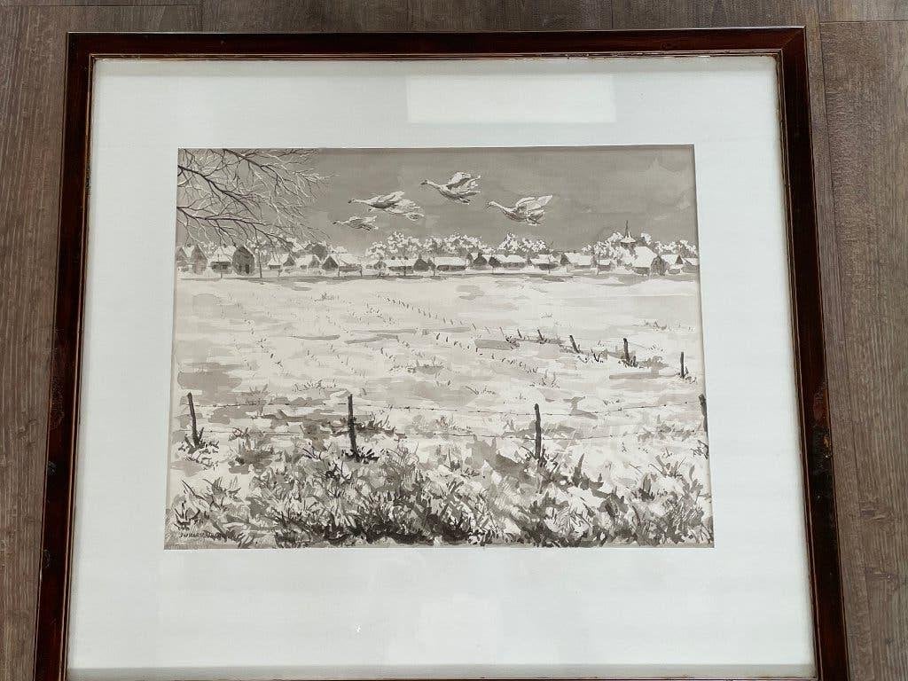 Schilderij van het dorp Hall, Antiek en Kunst, Kunst | Schilderijen | Klassiek, Ophalen, Origineel werk, Landschap