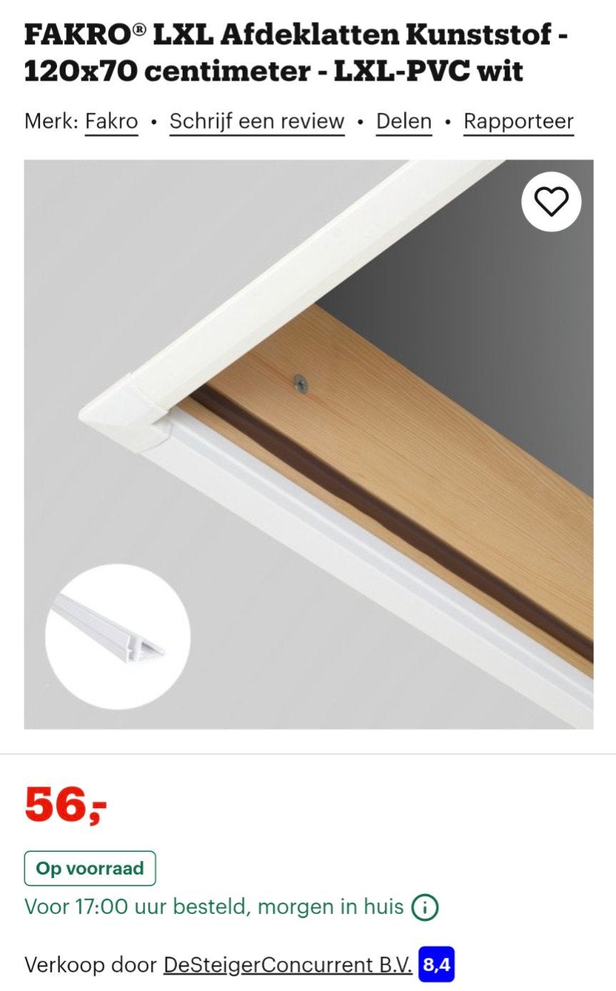 FAKRO LXL Afdeklatten Kunststof - 120x70 cm - LXL-PVC wit, Ophalen of Verzenden, Nieuw, Kunststof, Overige typen