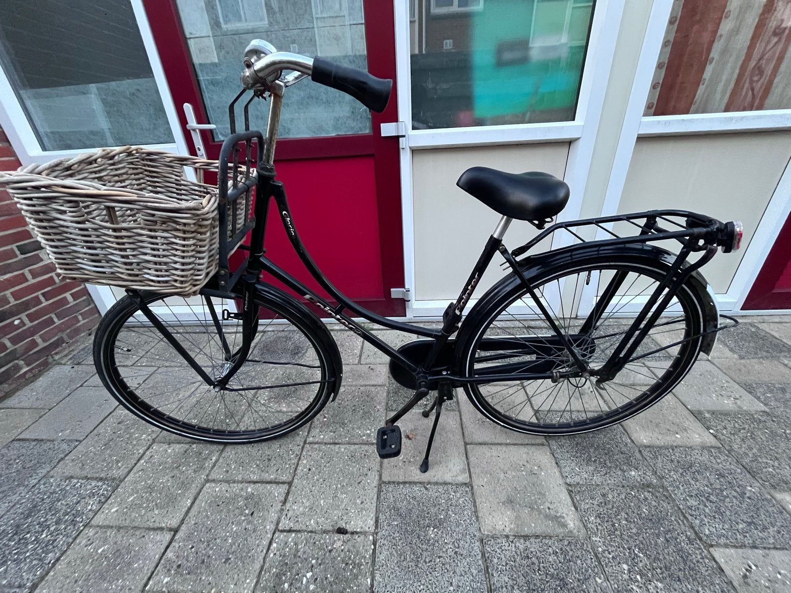 Zwarte damesfiets met mandje, Terugtraprem, Gebruikt, 50 tot 53 cm, Ophalen