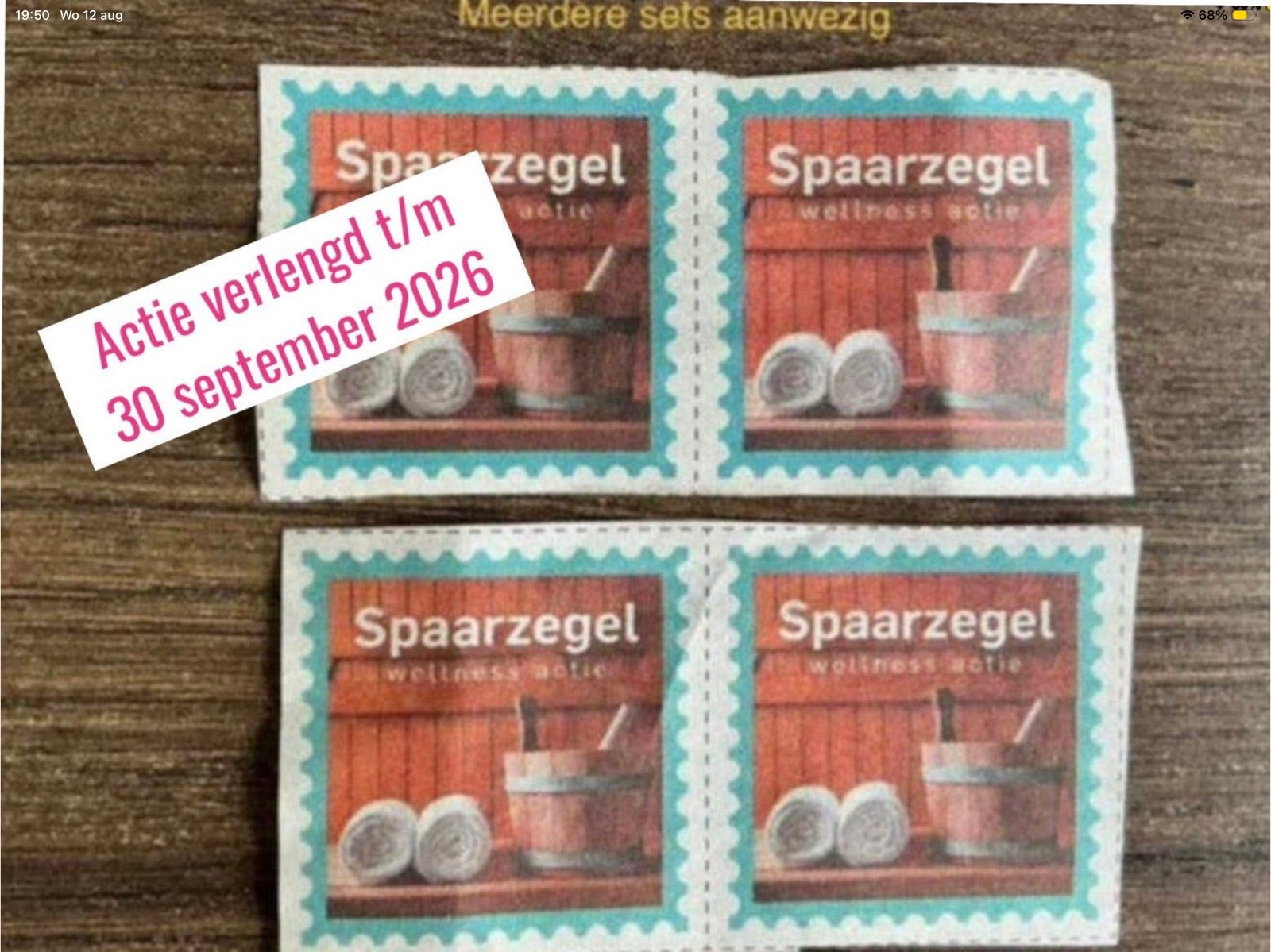 4 st. Dagje Wellness - saunazegels = € 1,00 - ACTIE VERLENGD, Ophalen of Verzenden, Zegels, Bonnen of Punten