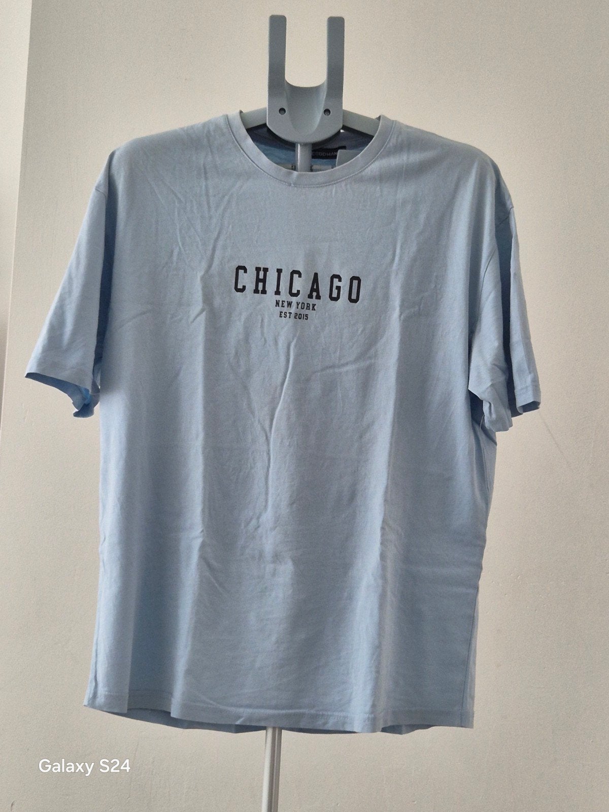 Lichtblauw T-shirt met 'CHICAGO NEW YORK' opdruk, Kleding | Heren, Onbekend, Blauw, Overige maten, Ophalen of Verzenden
