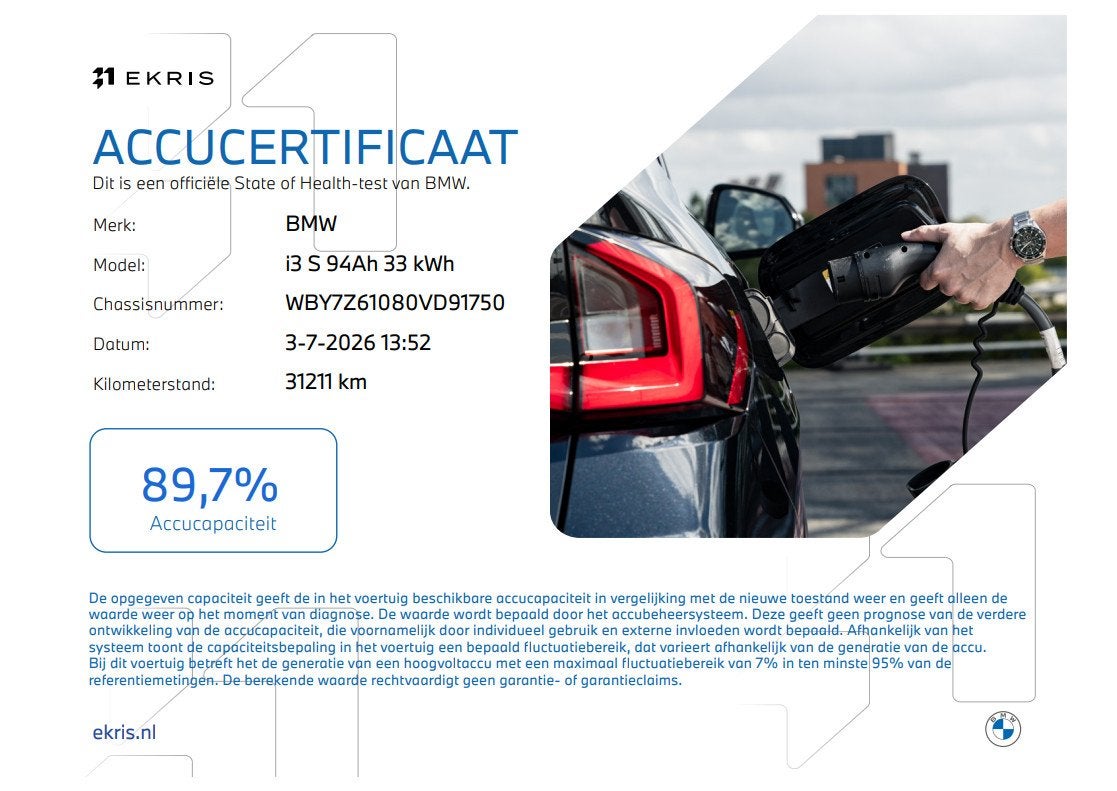 BMW i3 S 94Ah 33 kWh SoH 89,7% | Schuifdak | Harman/Kardon |, Automaat, 4 stoelen, 43 €/maand, Zwart