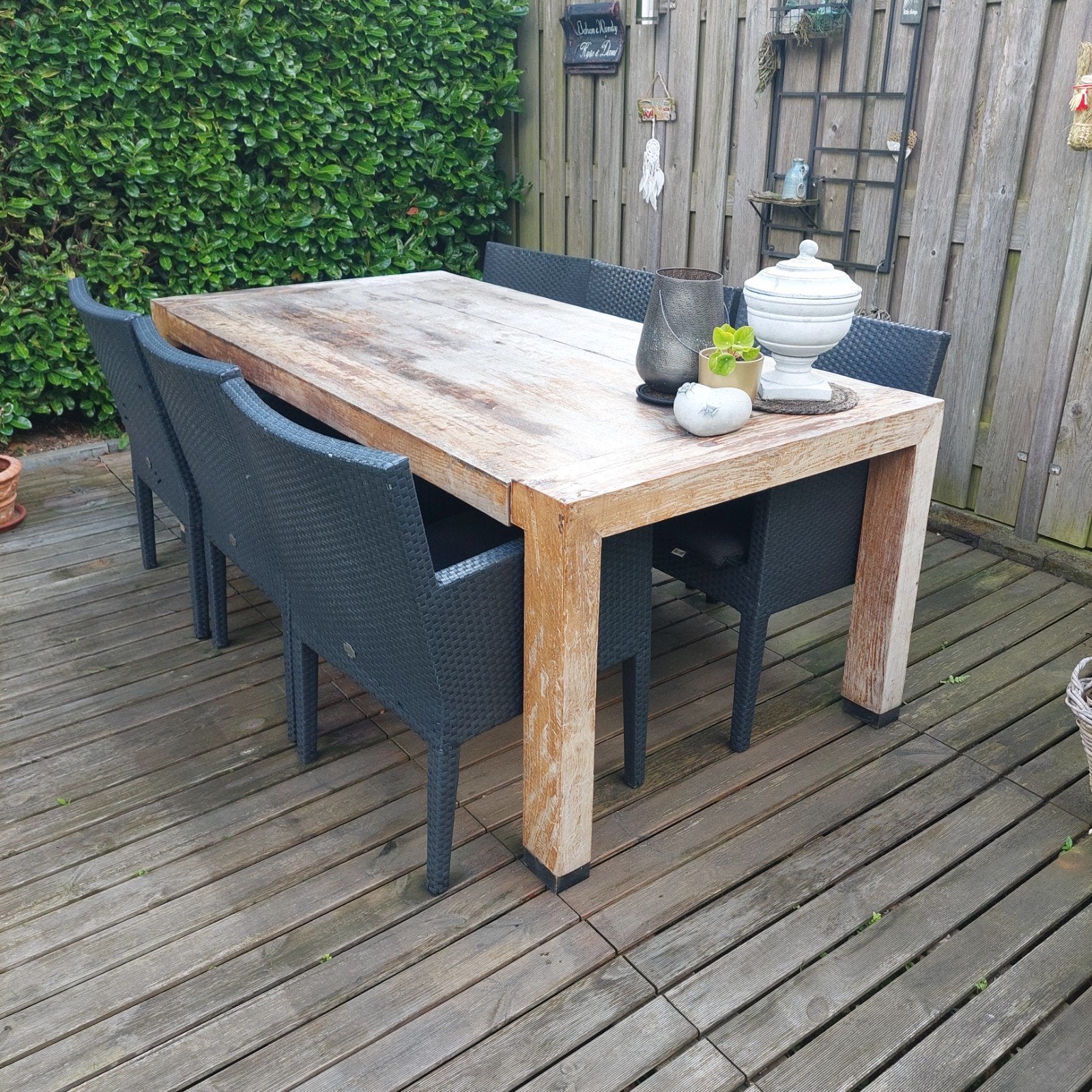 Stevige houten tuintafel., Tuin en Terras, Tuintafels, Ophalen, Gebruikt, Rechthoekig, Hout
