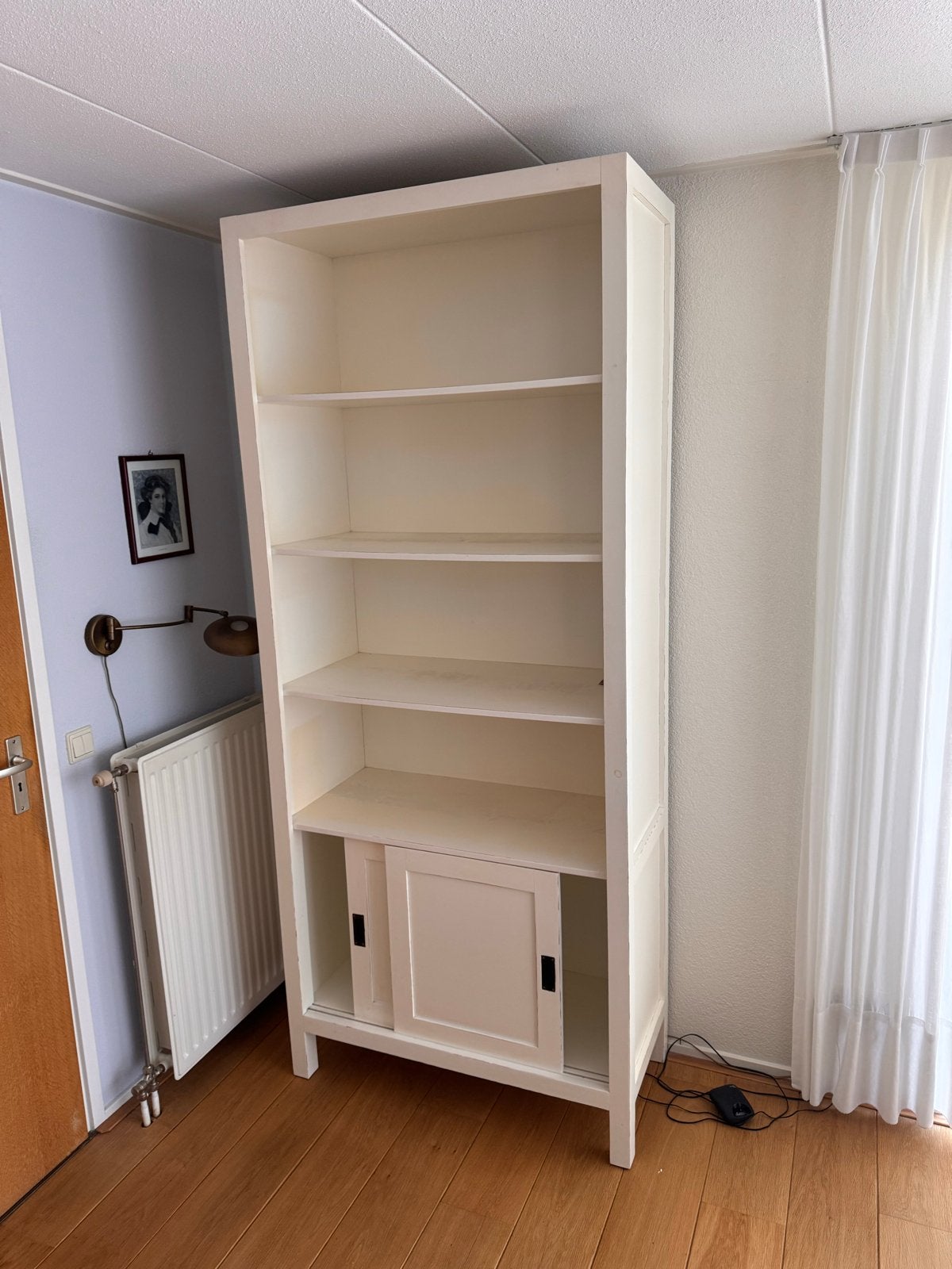 Witte Boekenkast met Schuifdeur, Ophalen, Gebruikt, 200 cm of meer, 50 tot 100 cm