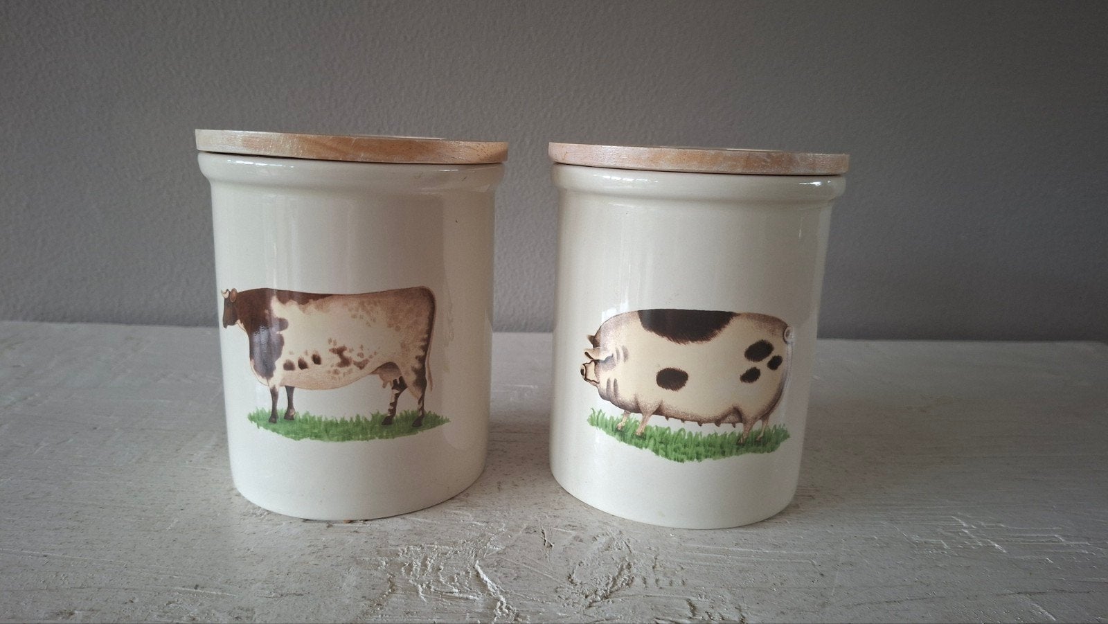 Vintage Pimpernel "Farm Animals" Voorraadpotten – Set van 2, Ophalen of Verzenden, Zo goed als nieuw, Voorraadpot, Steen/keramiek