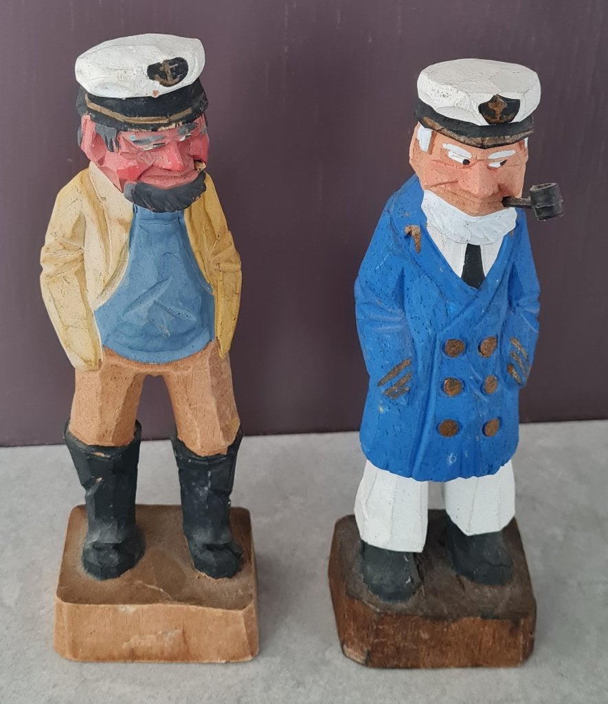 2 Handgesneden zeemannen - 16 cm hoog, Antiek en Kunst, Ophalen of Verzenden