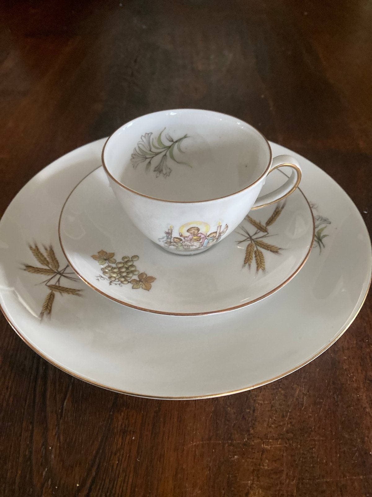 Vintage porseleinen communieservies met religieuze afbeeldin, Ophalen of Verzenden