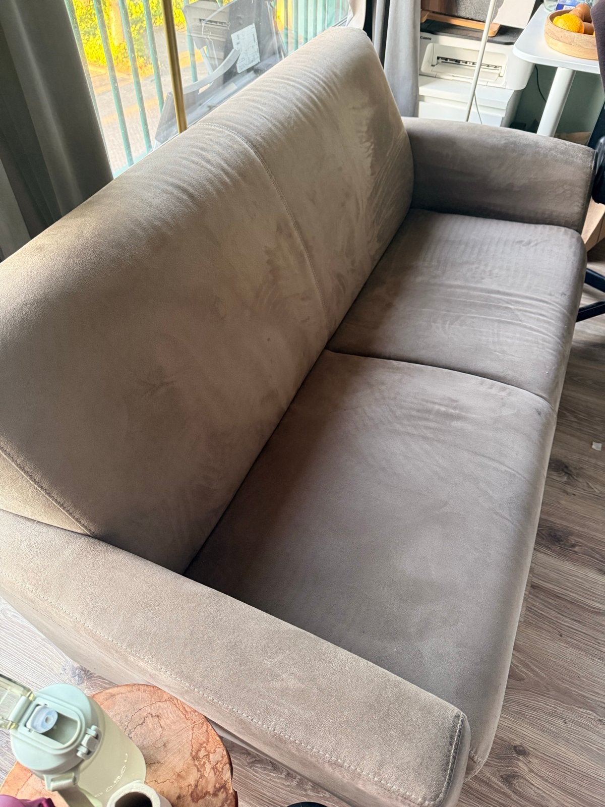Montèl tweezitsbank beige taupe - Zo goed als nieuw, Ophalen, 150 tot 200 cm, Tweepersoons, 75 tot 100 cm