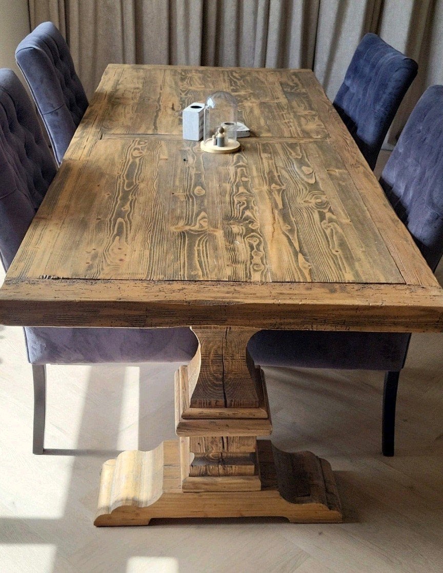 Robuuste houten klooster eettafel 240x100cm met unieke voet, Huis en Inrichting, Ophalen, 200 cm of meer, 50 tot 100 cm, Zo goed als nieuw