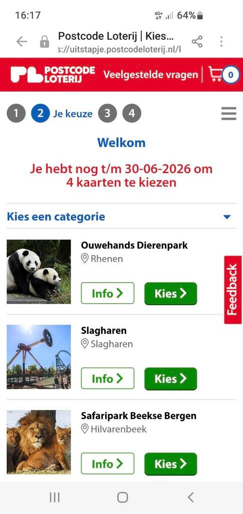 4 kaartjes postcode lotery, Tickets en Kaartjes, Twee personen, Ticket of Toegangskaart