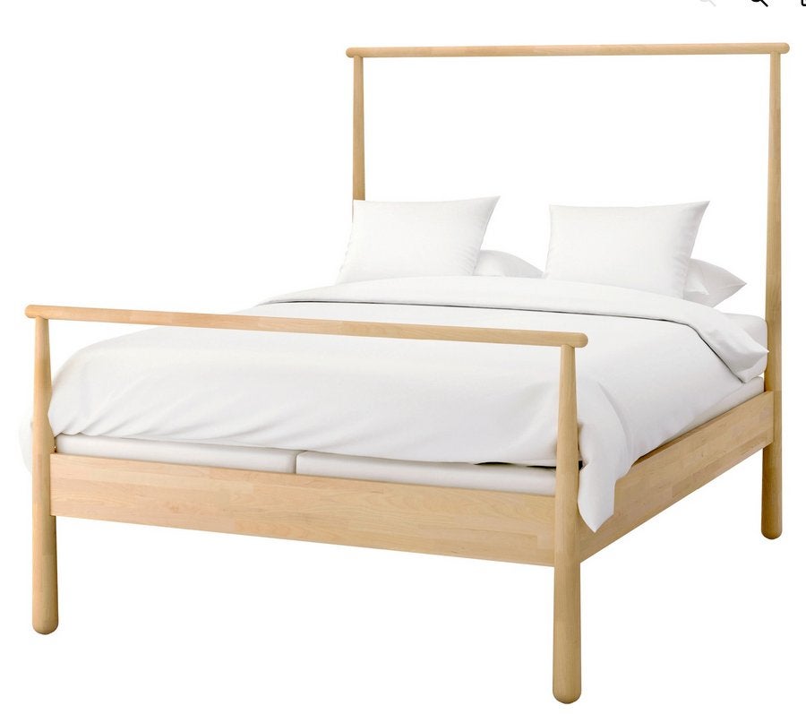 Queen-size bed 160x200 berkenhout, Huis en Inrichting, Slaapkamer | Bedden, Ophalen, Gebruikt, Beige, Tweepersoons