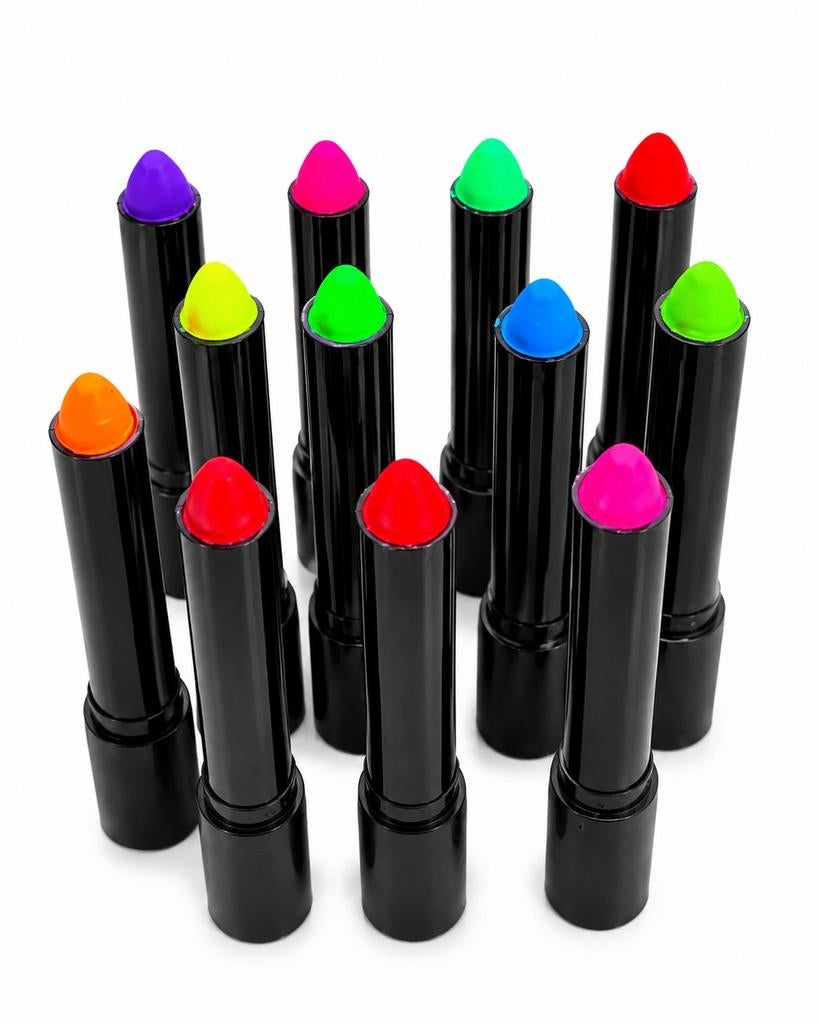 UV Neon Lippenstift Set - 12 Kleuren Glow in the Dark, Nieuw, Ophalen of Verzenden, Make-up, Overige kleuren