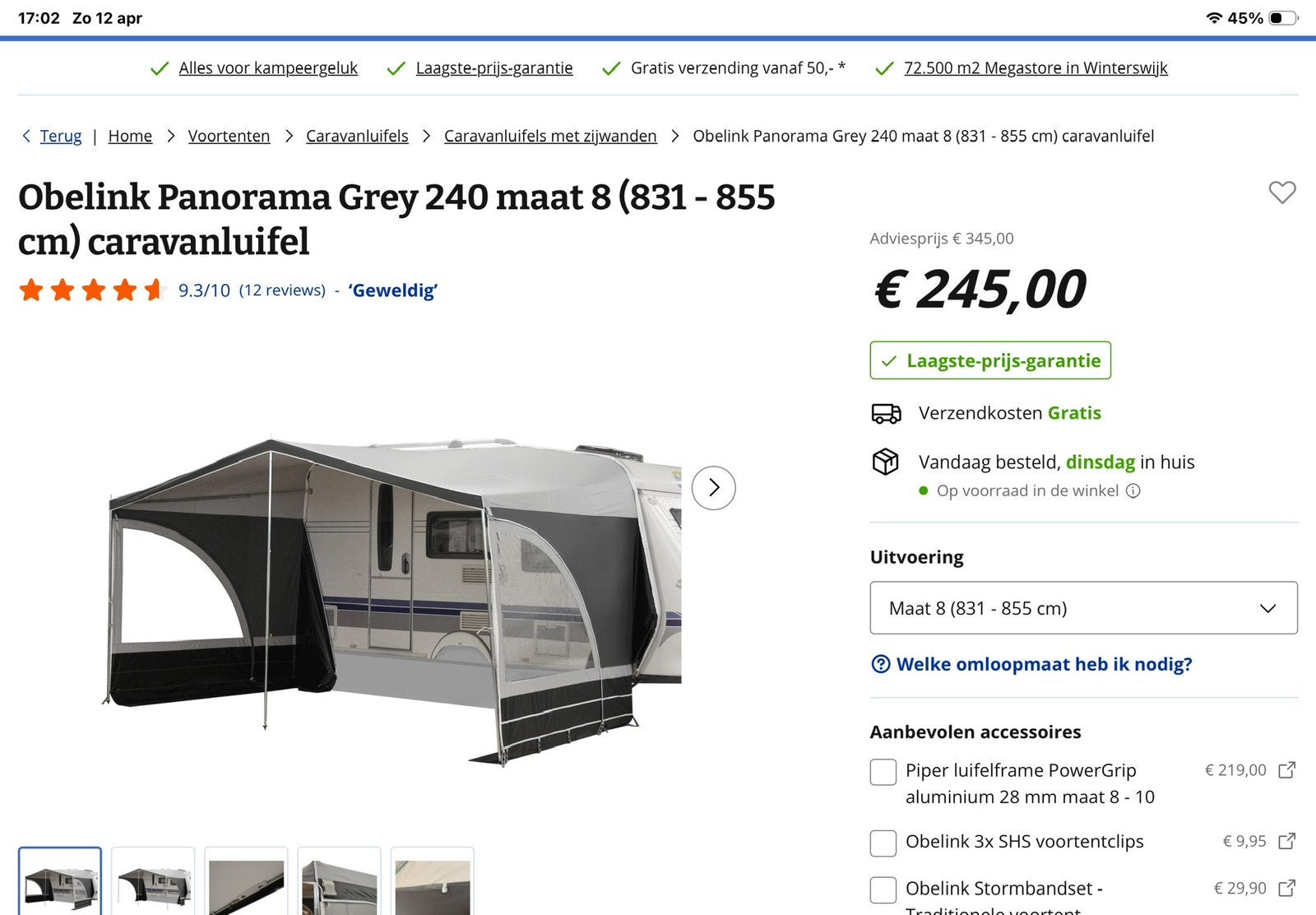 Panoramaluifel met powergripstokken, Ophalen of Verzenden, Zo goed als nieuw
