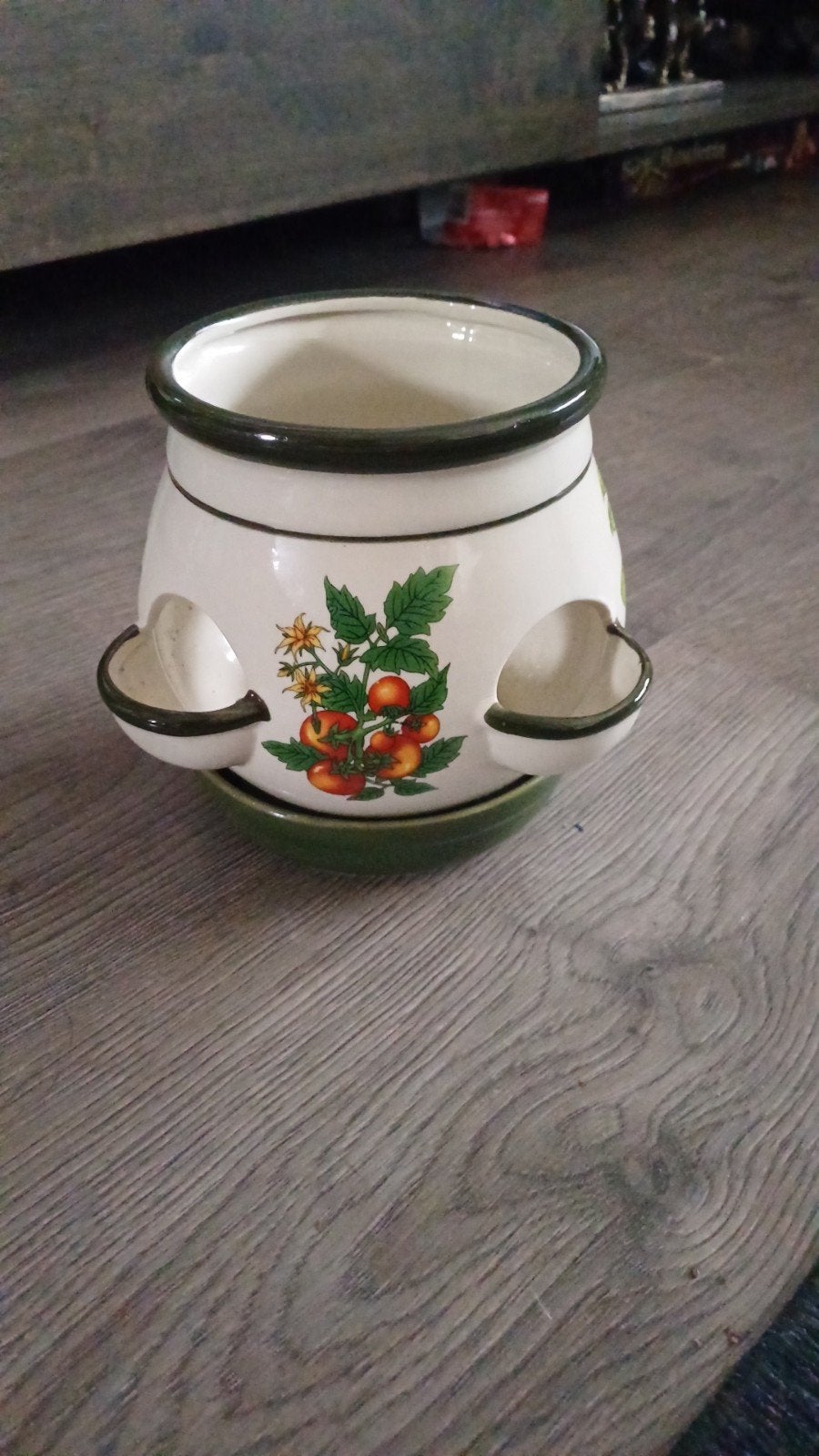 Vintage /retro bloempot aardbeien, Tuin en Terras, Rond, Ophalen of Verzenden, Zo goed als nieuw, Aardewerk