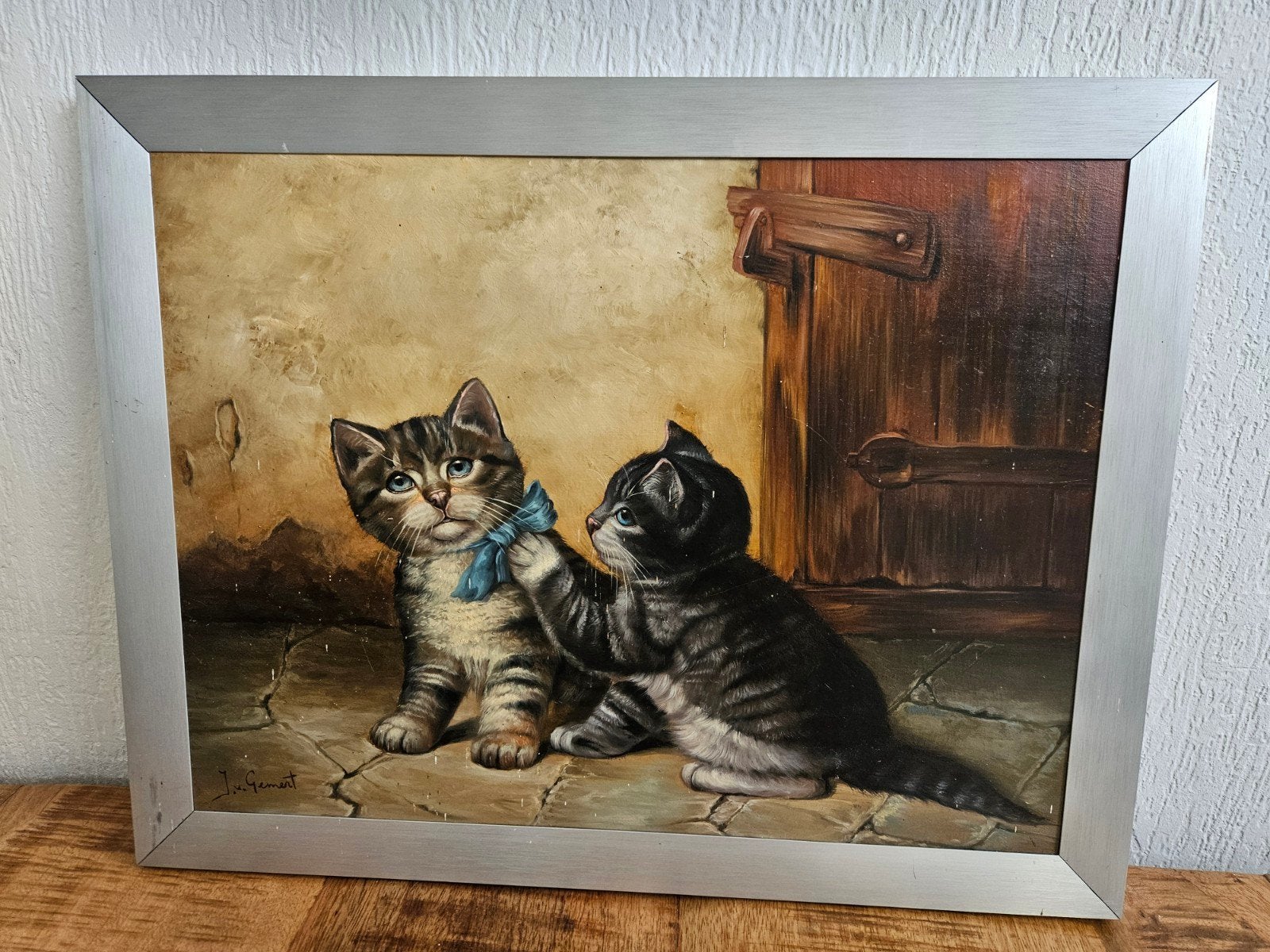 Schilderij spelende katjes / kittens (olieverf) – Gesigneerd, Ophalen of Verzenden