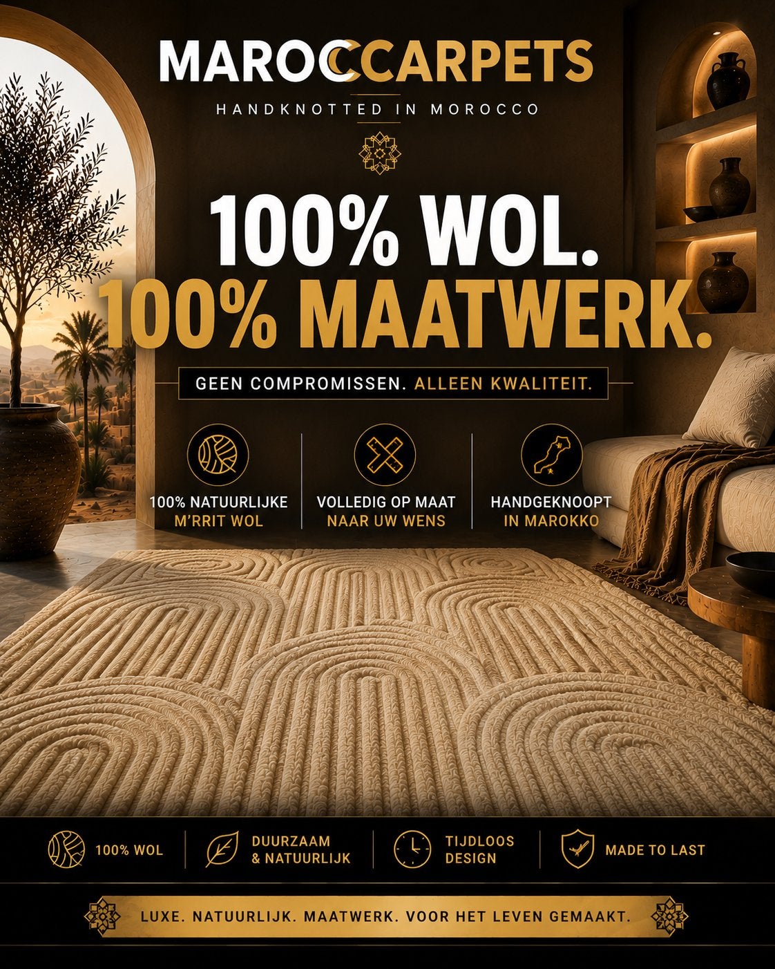 Luxe M'rrit Wollen Tapijt - Handgeknoopt in Marokko, Ophalen of Verzenden, 200 cm of meer, Maroccarpets, Info@maroccarpets.com