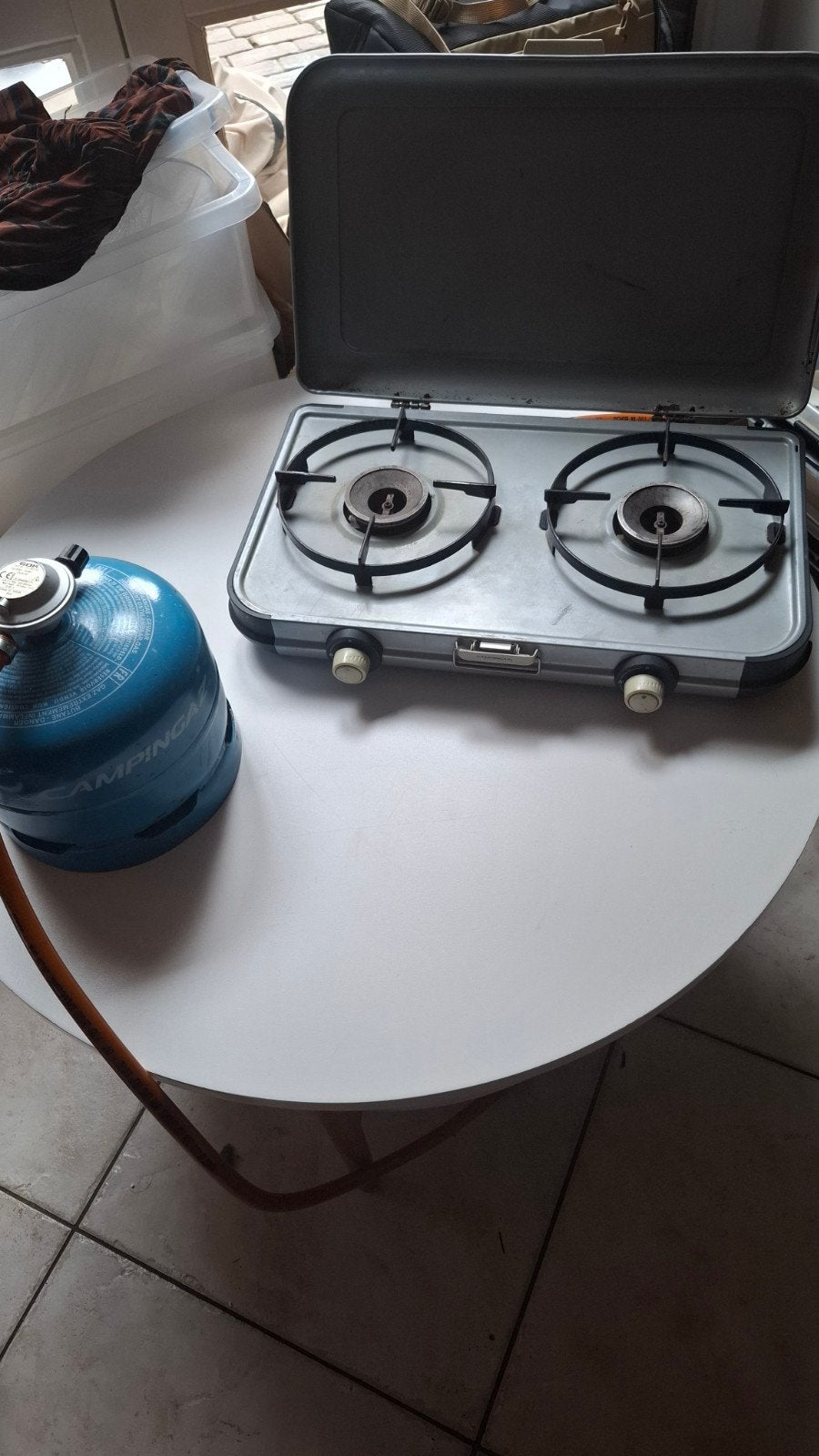 Campingaz 2-pits kooktoestel met gasfles, Caravans en Kamperen, Kampeeraccessoires, Ophalen, Gebruikt