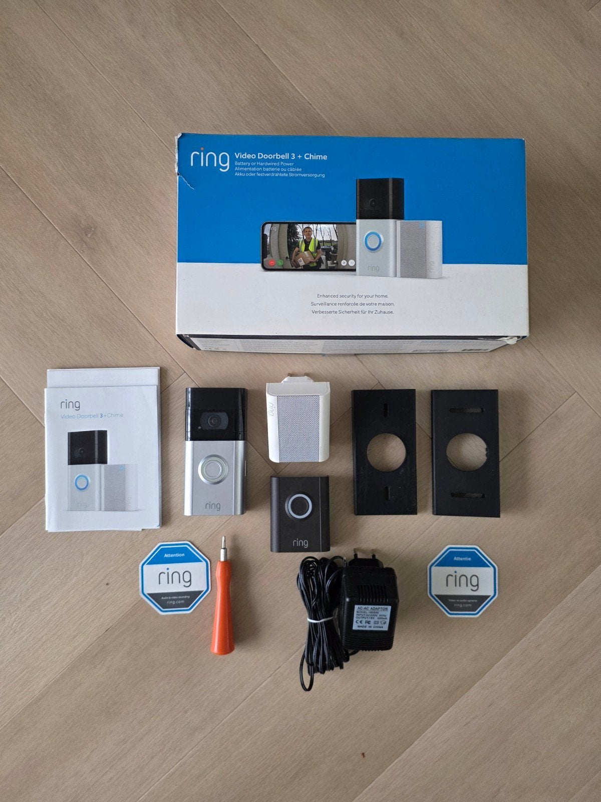 Ring Video Doorbell 3 + Chime - Draadloze Deurbel, Ophalen of Verzenden, Ingebouwde camera, Zo goed als nieuw, Draadloos