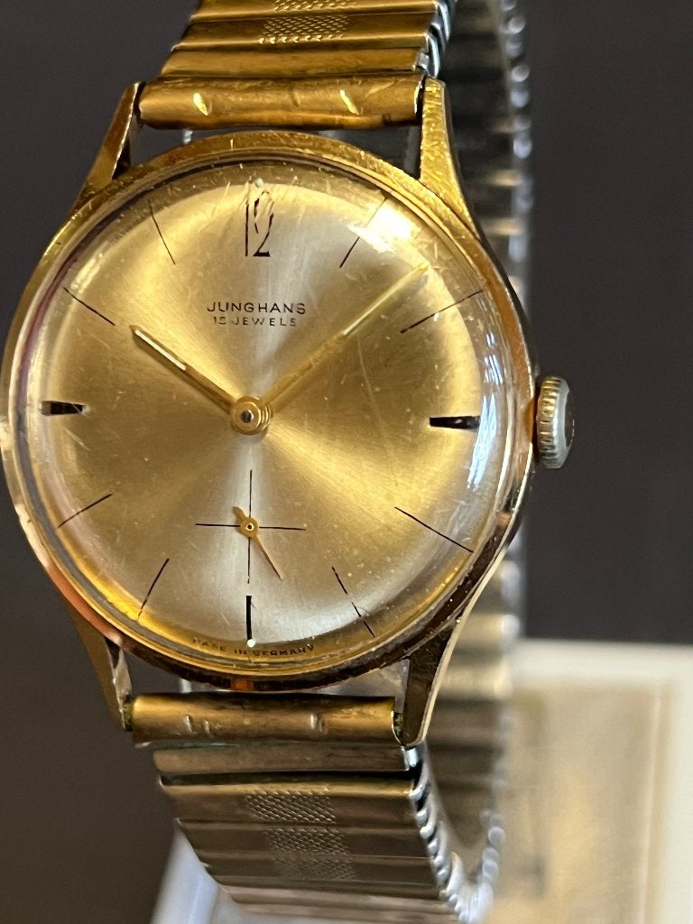 Junghans 15 Jewels Verguld Handopwind 32mm, Overige merken, Staal, Polshorloge, Met bandje