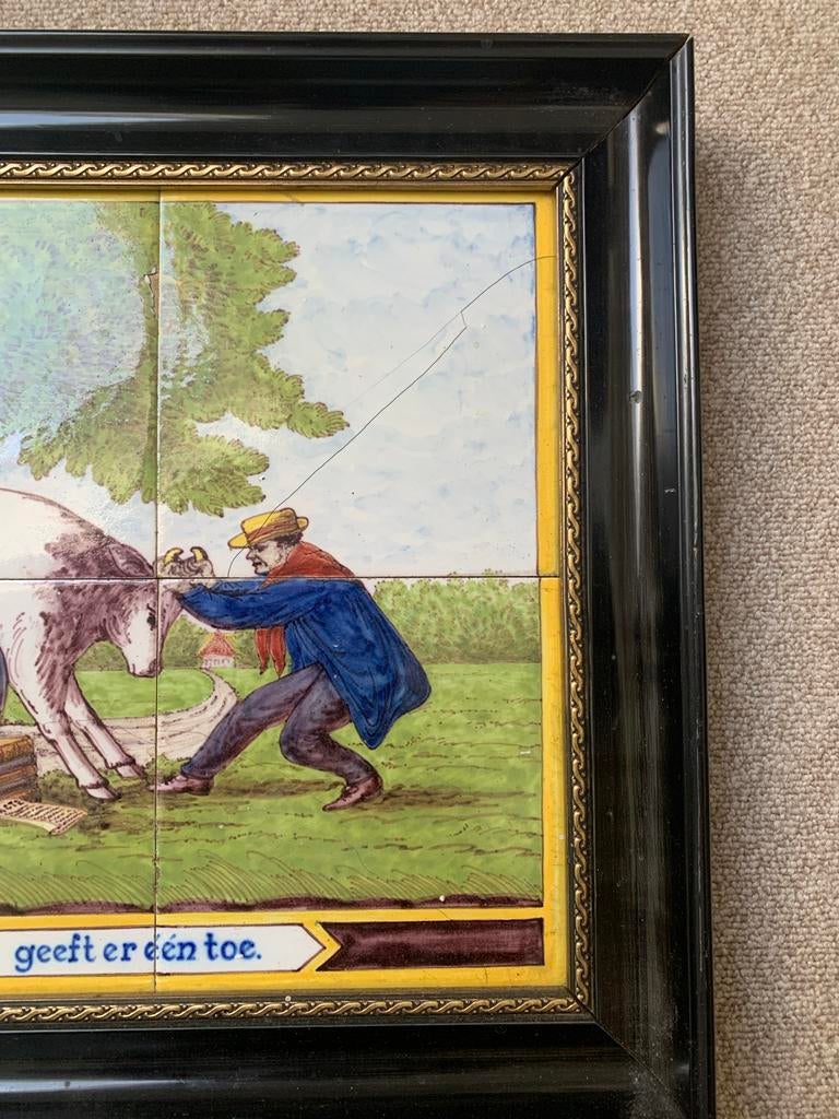 Antiek Tegeltableau: "Die pleit om een Koe, geeft er één toe, Ophalen of Verzenden