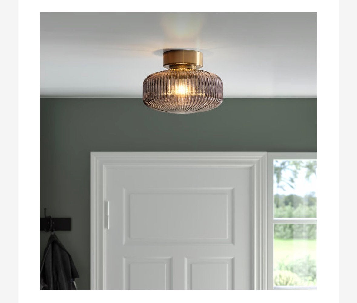Plafondlamp Solklint messing/grijs, Huis en Inrichting, Lampen | Plafondlampen, Nieuw, Ophalen of Verzenden, Glas, Plafondlamp
