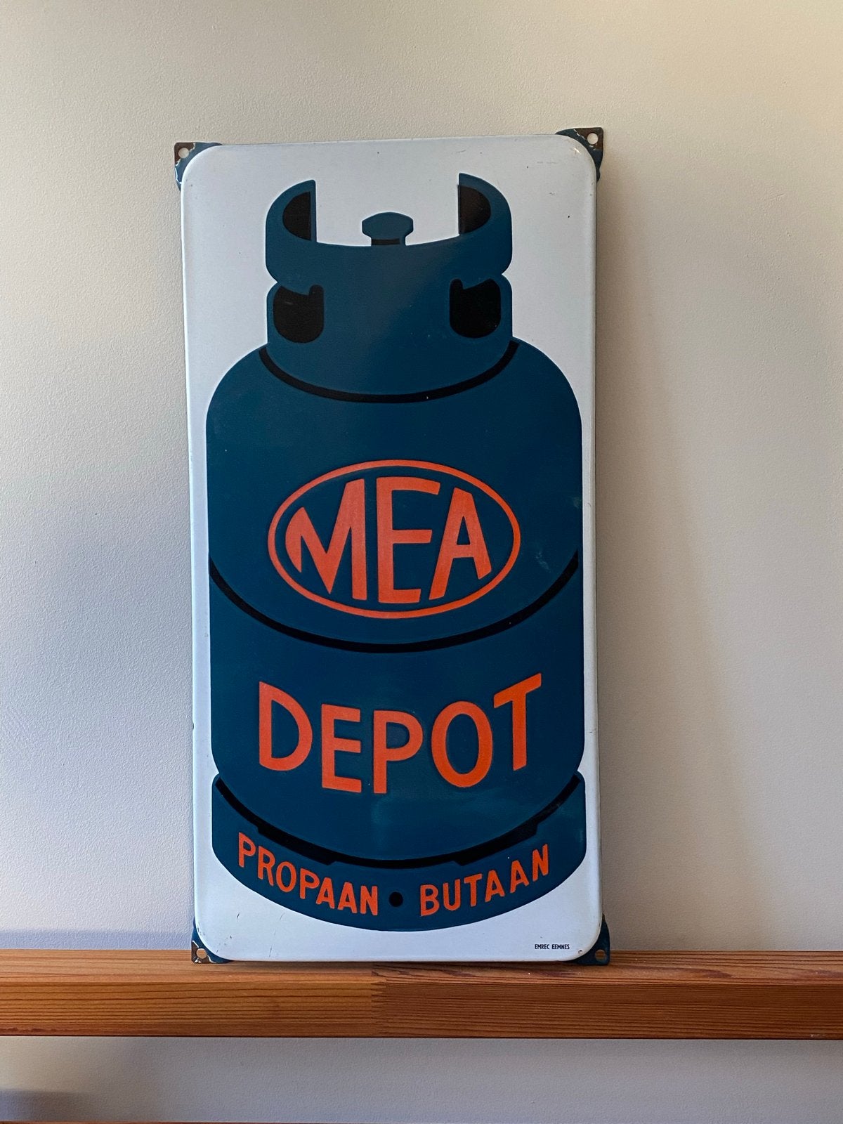 Vintage Emaille MEA Depot Propaan Butaan Reclamebord, Ophalen