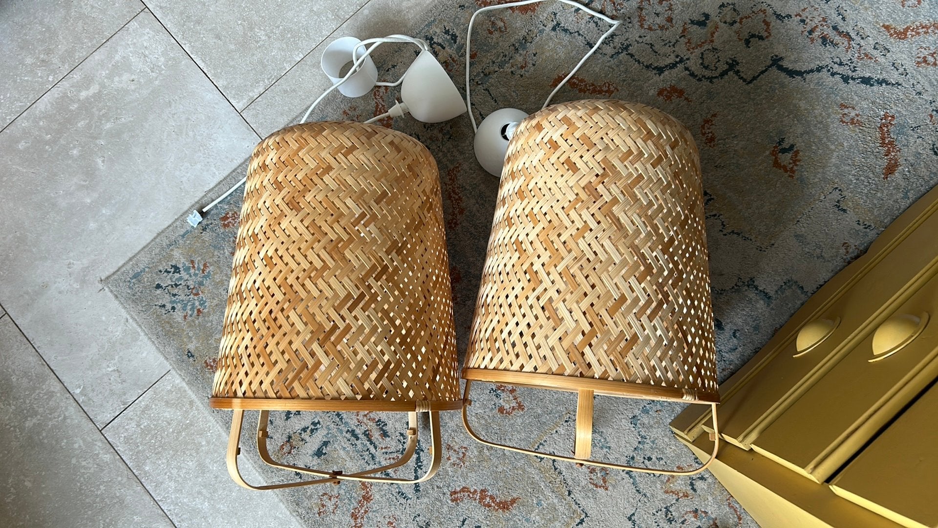 2 Ikea KNIXHULT 40 cm, Ophalen, Natuurlijk materiaal, E27 (groot), Zo goed als nieuw
