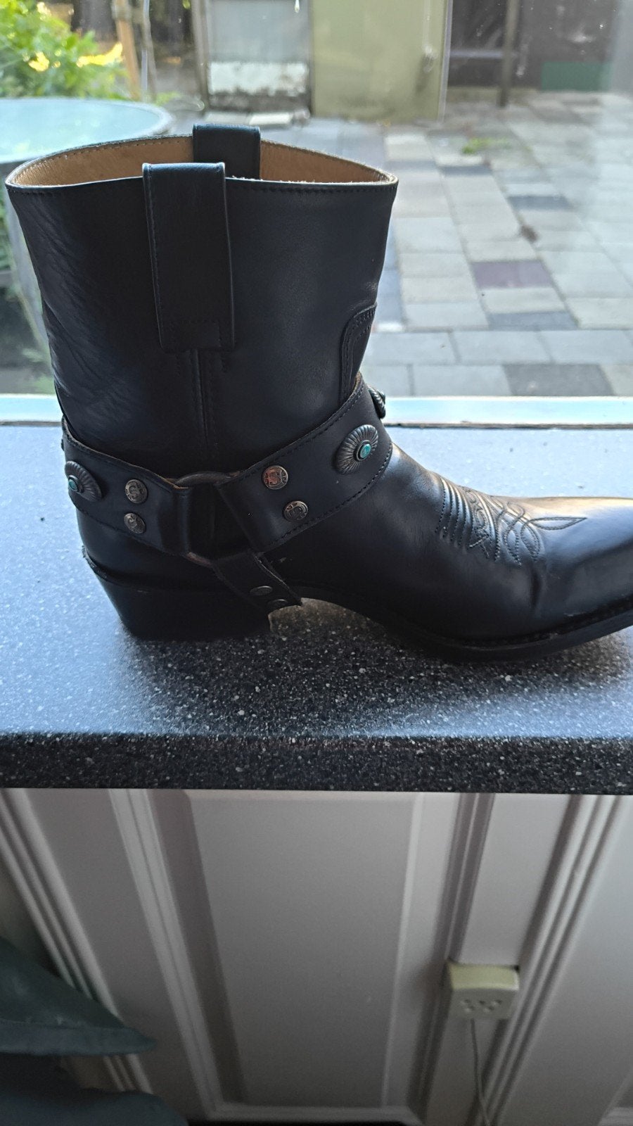 Sendra, zwarte leren cowboylaarzen met turquoise details, Ophalen of Verzenden, Zo goed als nieuw, Zwart